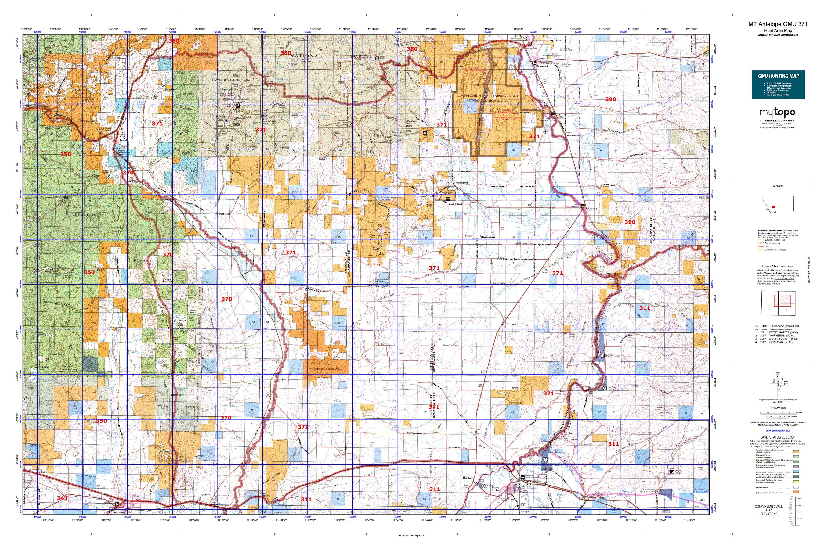 Montana Antelope GMU 371 Map – MyTopo Map Store