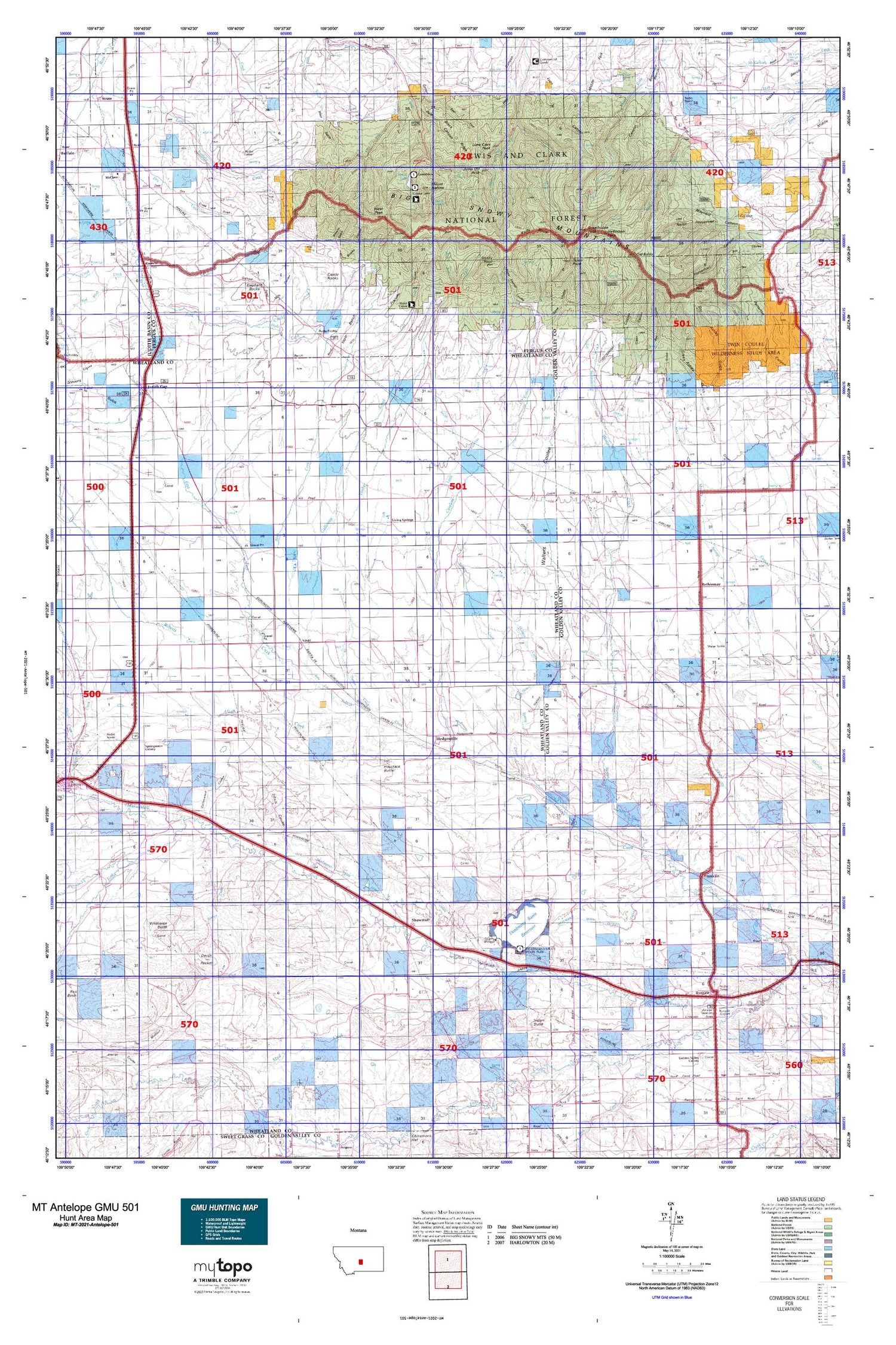 Montana Antelope GMU 501 Map Image