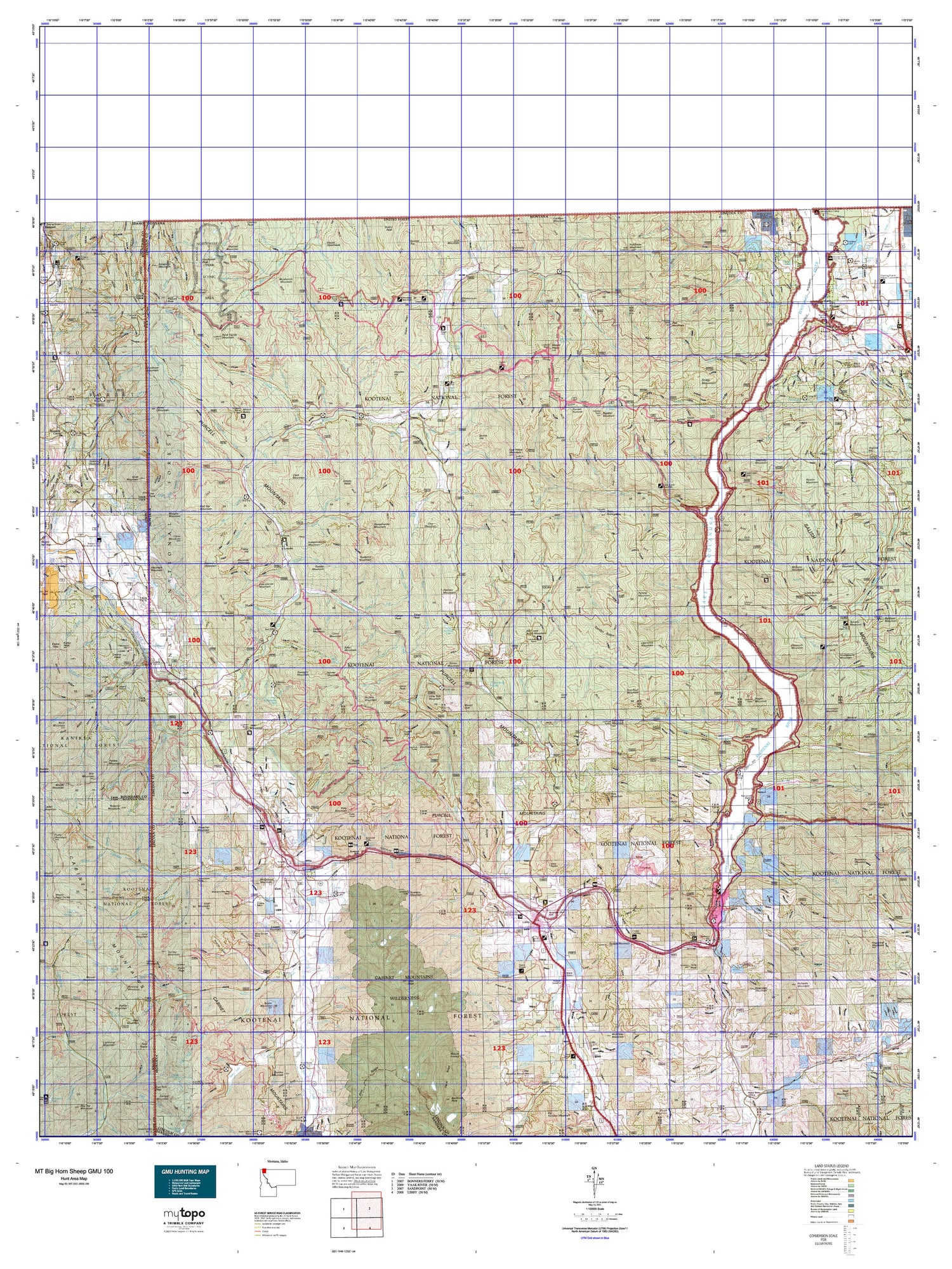 Montana Big Horn Sheep GMU 100 Map Image