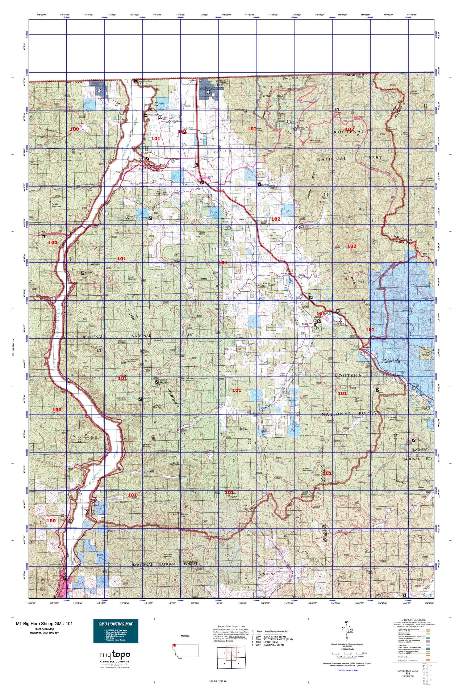 Montana Big Horn Sheep GMU 101 Map Image
