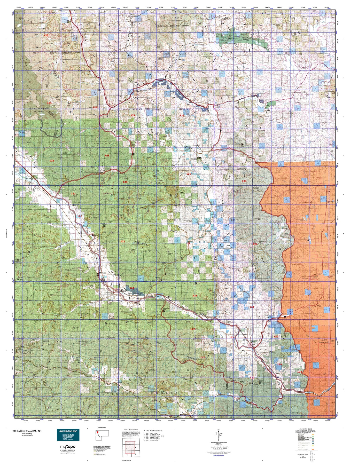 Montana Big Horn Sheep GMU 121 Map Image