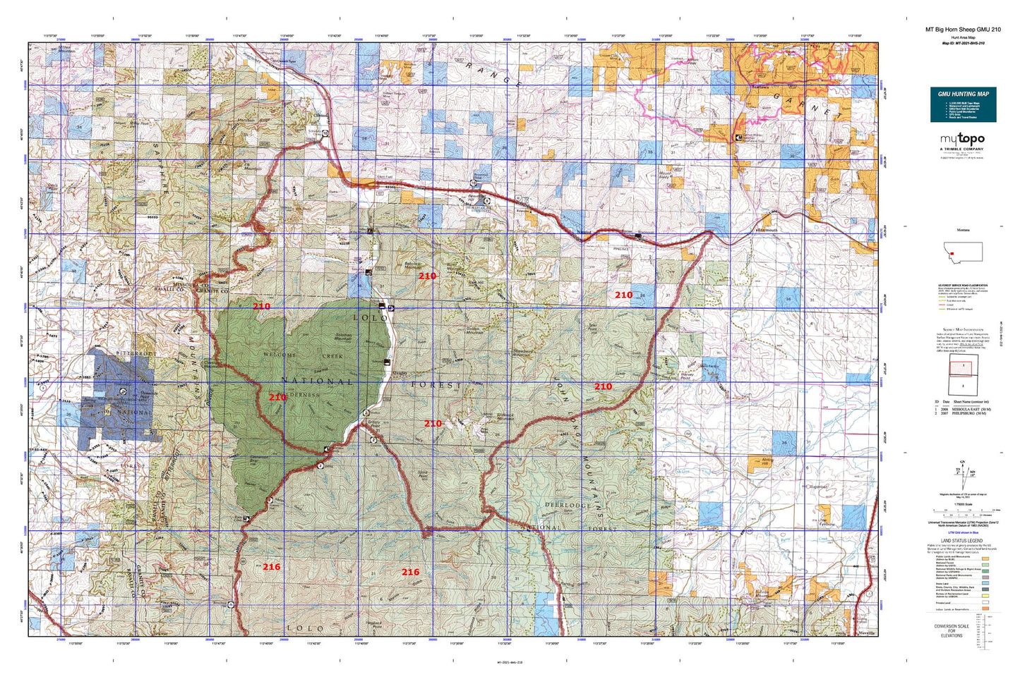 Montana Big Horn Sheep GMU 210 Map Image