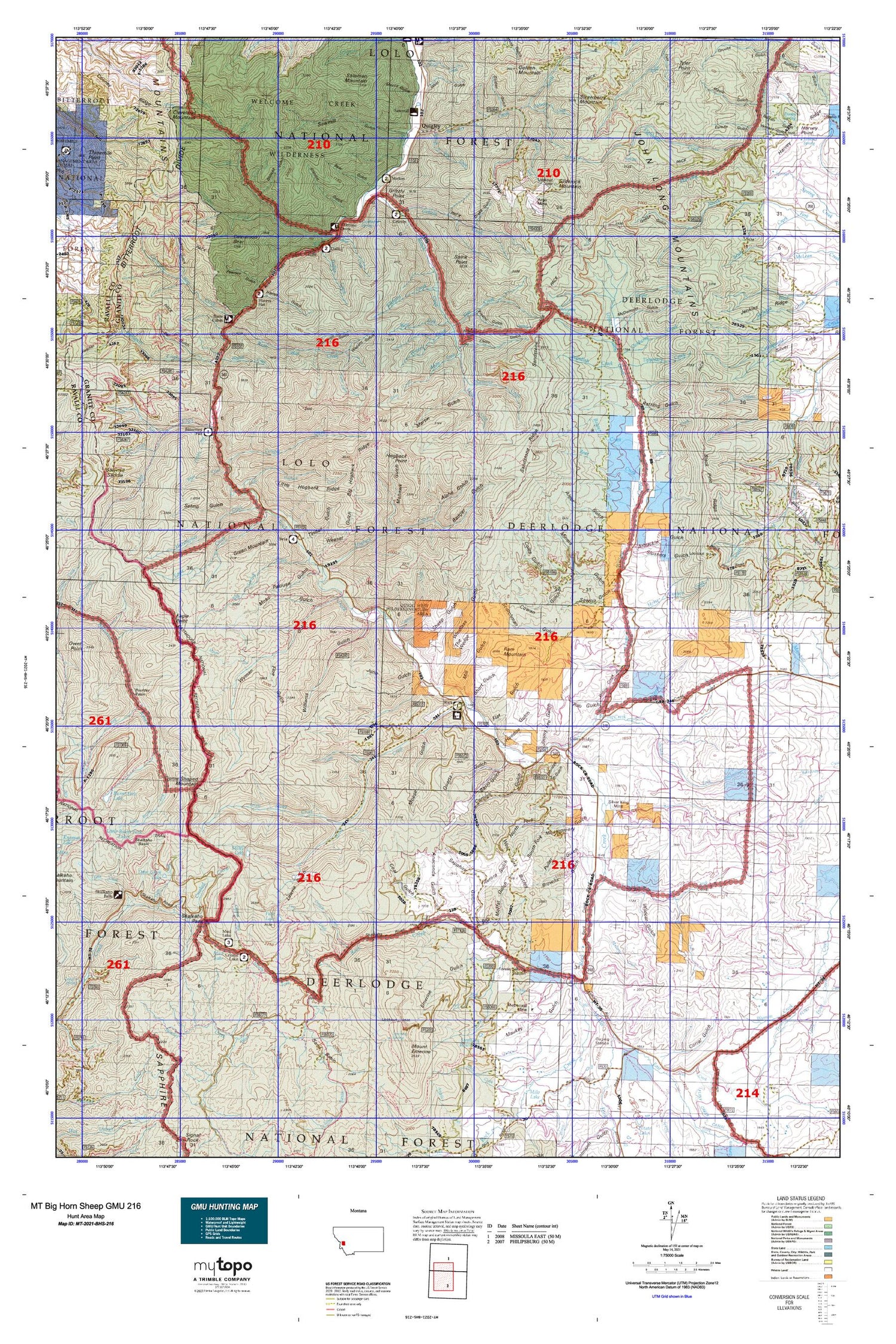 Montana Big Horn Sheep GMU 216 Map Image