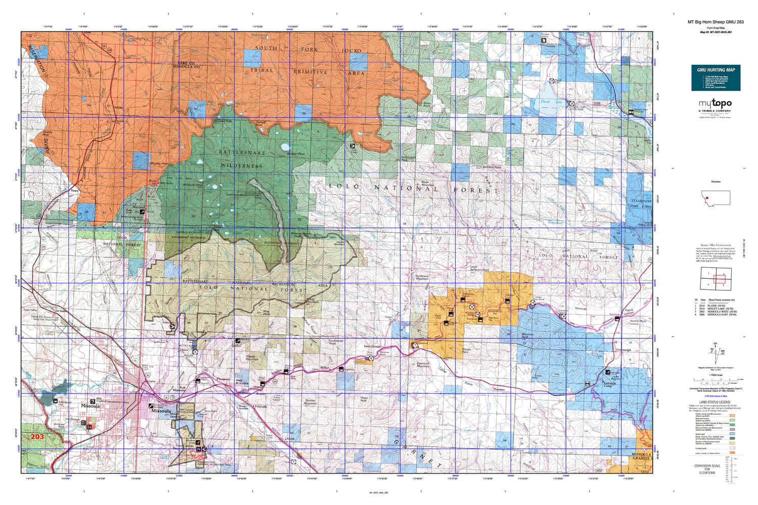 Montana Big Horn Sheep GMU 283 Map Image