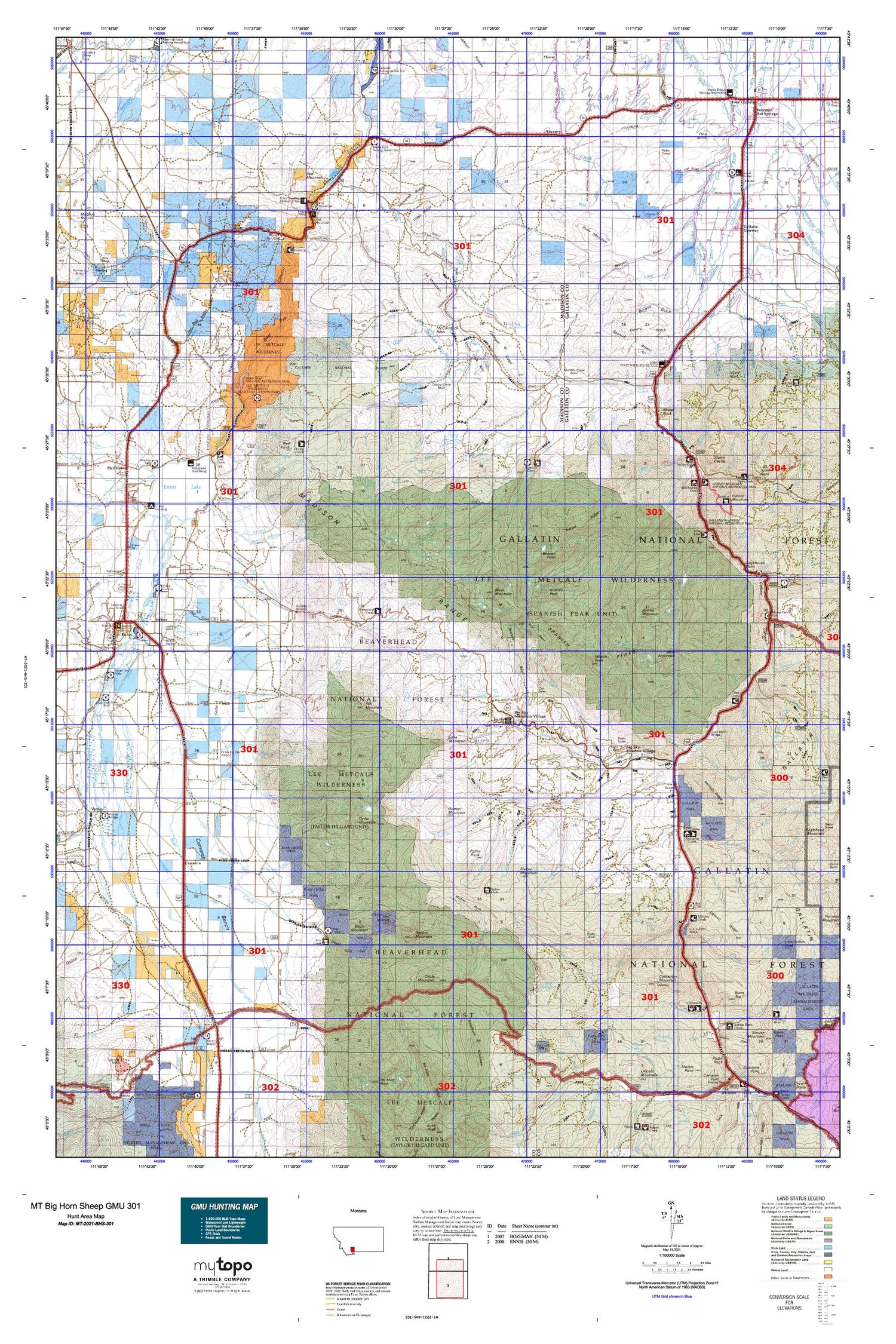 Montana Big Horn Sheep GMU 301 Map Image