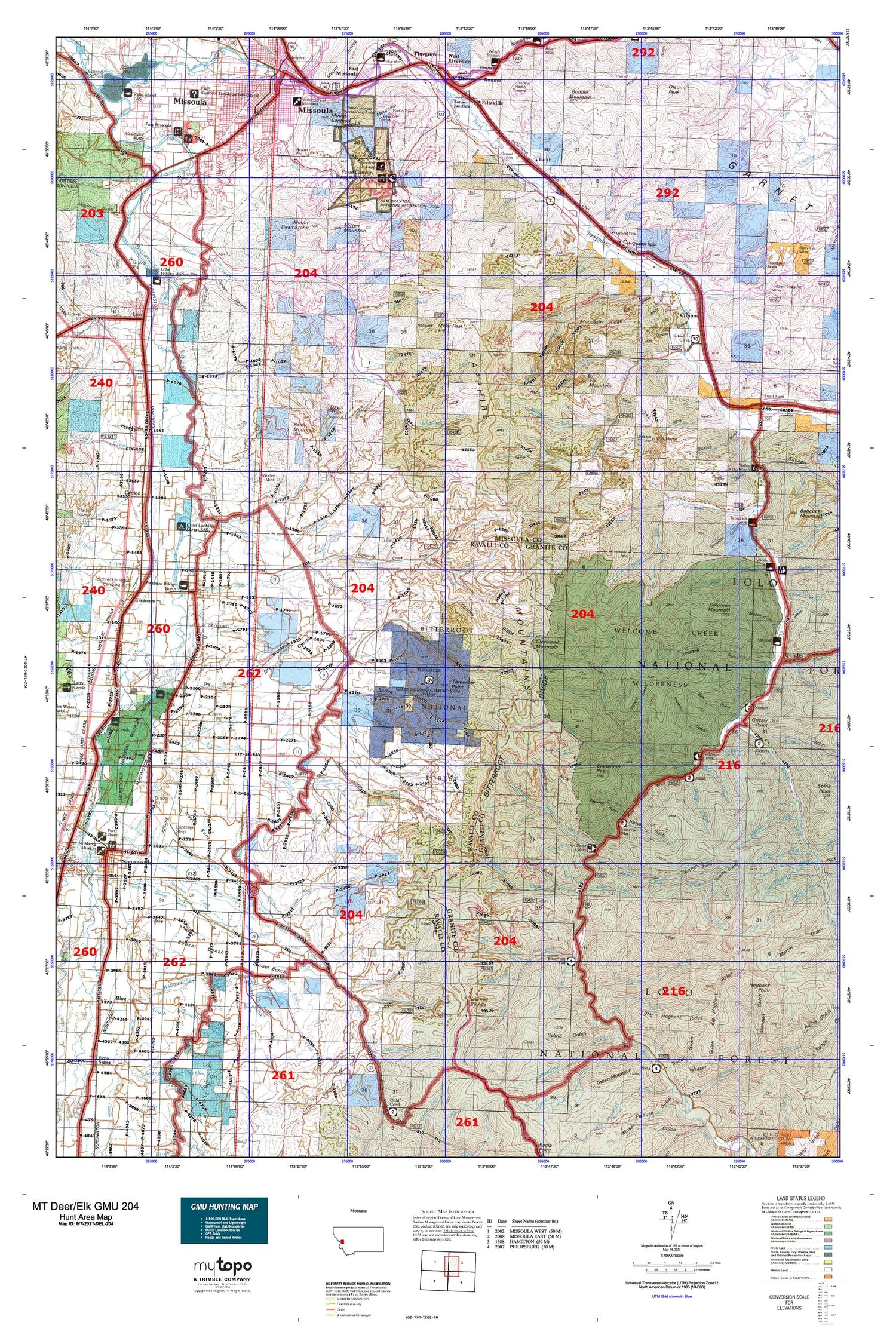 Montana Deer/Elk GMU 204 Map Image