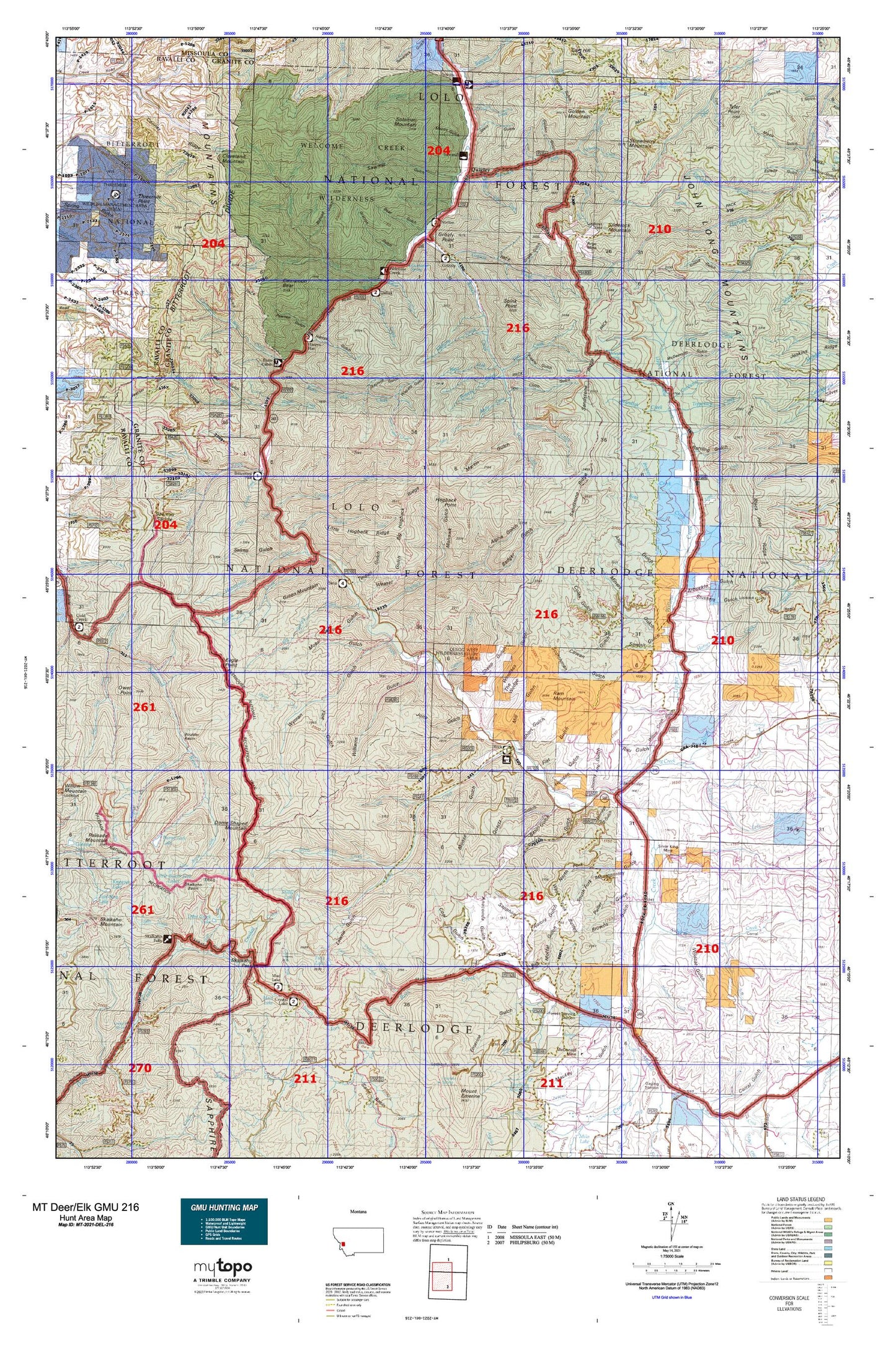 Montana Deer/Elk GMU 216 Map Image