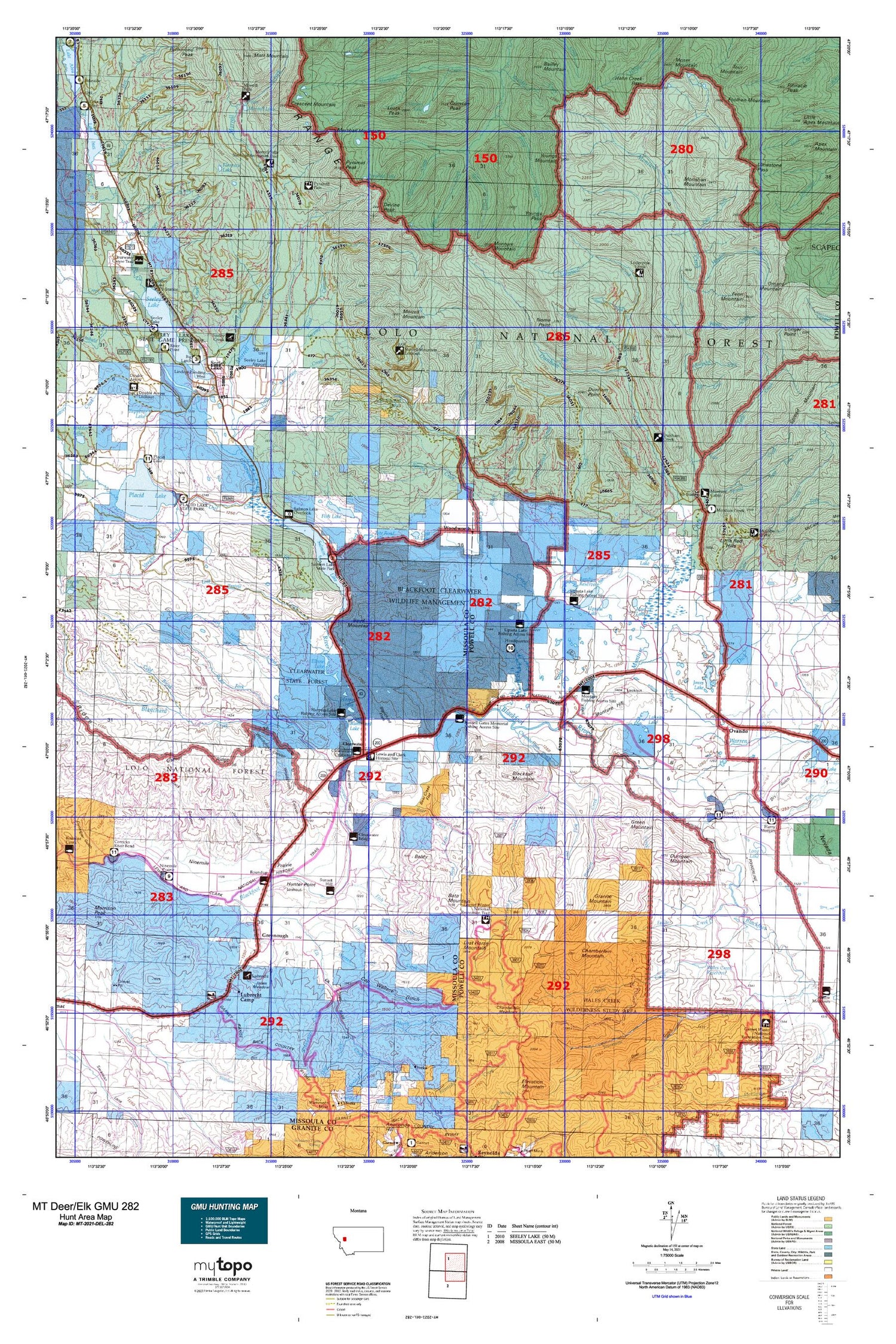 Montana Deer/Elk GMU 282 Map Image