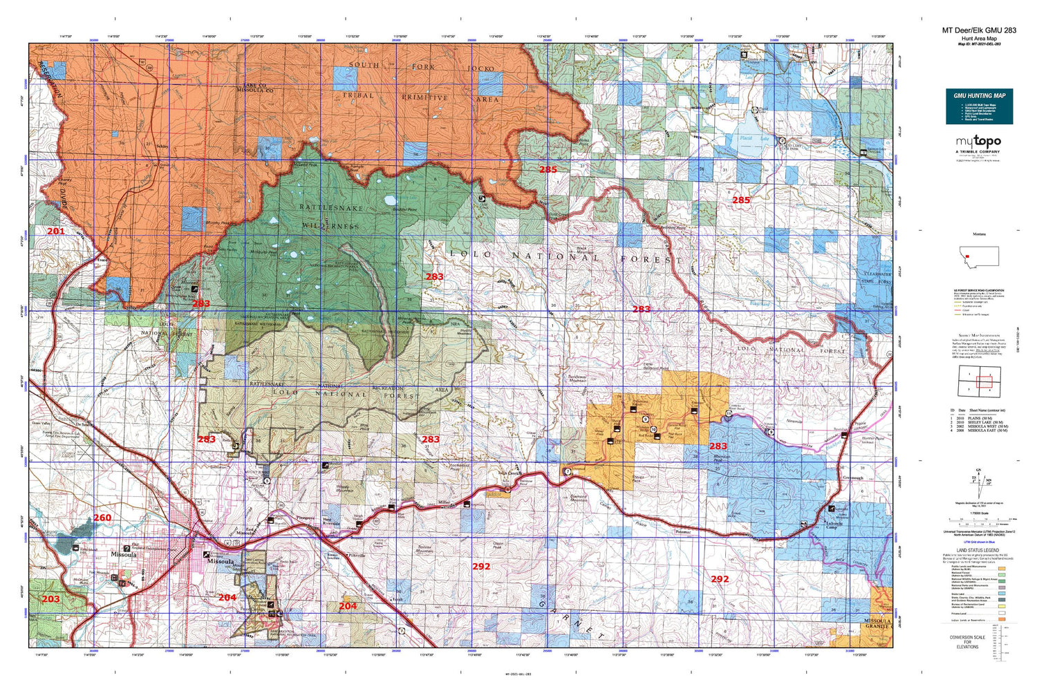 Montana Deer/Elk GMU 283 Map Image