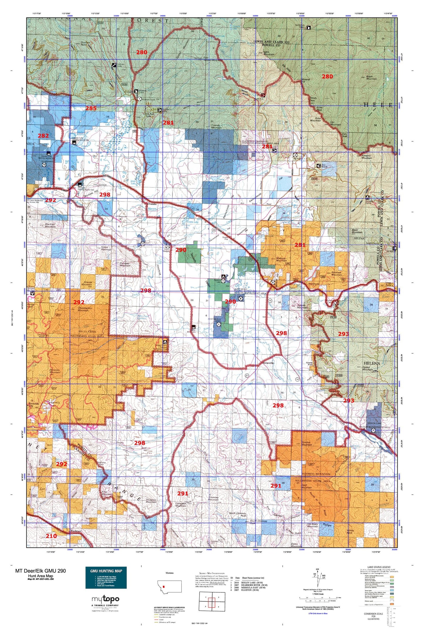 Montana Deer/Elk GMU 290 Map Image