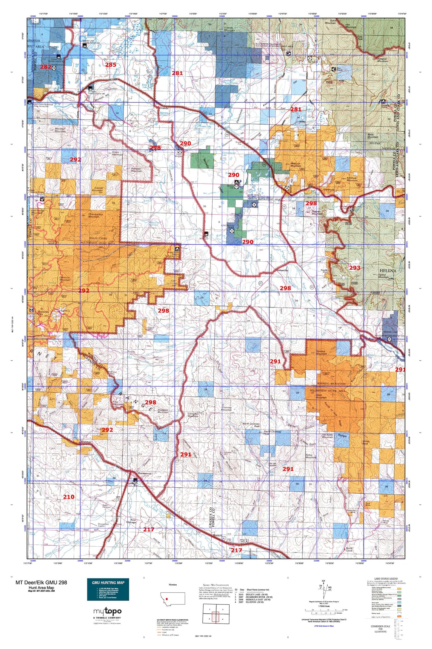 Montana Deer/Elk GMU 298 Map Image