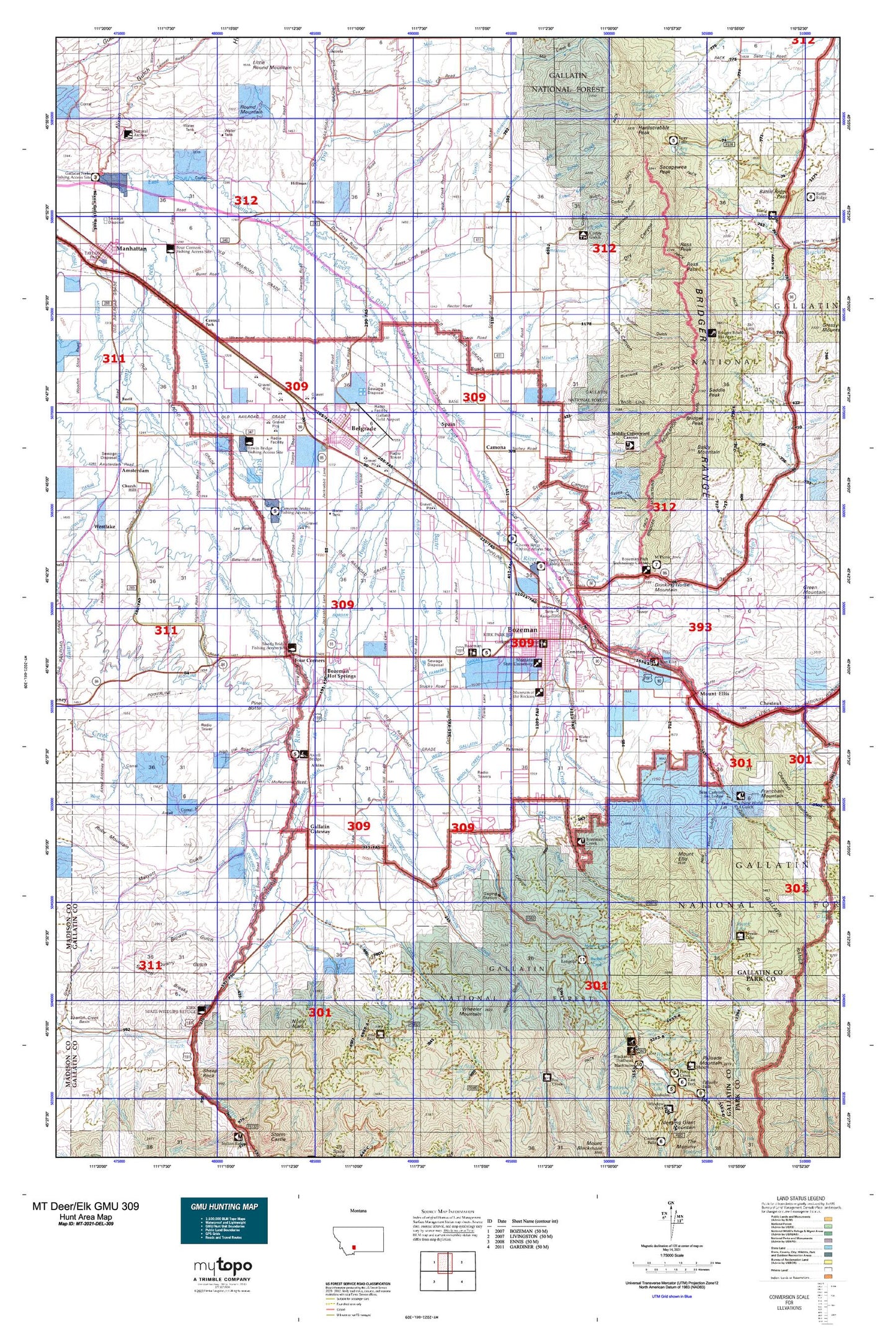 Montana Deer/Elk GMU 309 Map Image