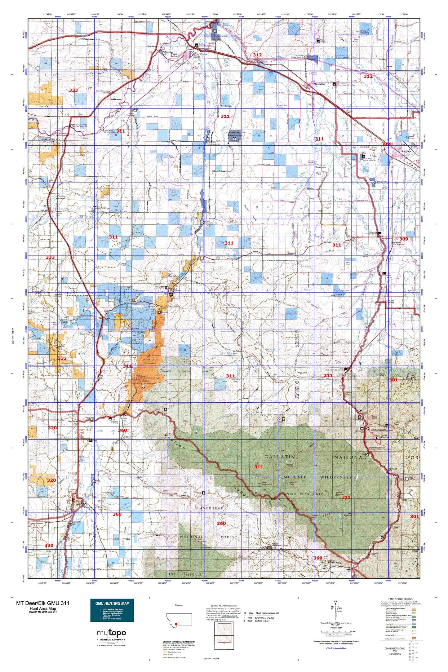 Montana Deer/Elk GMU 311 Map Image