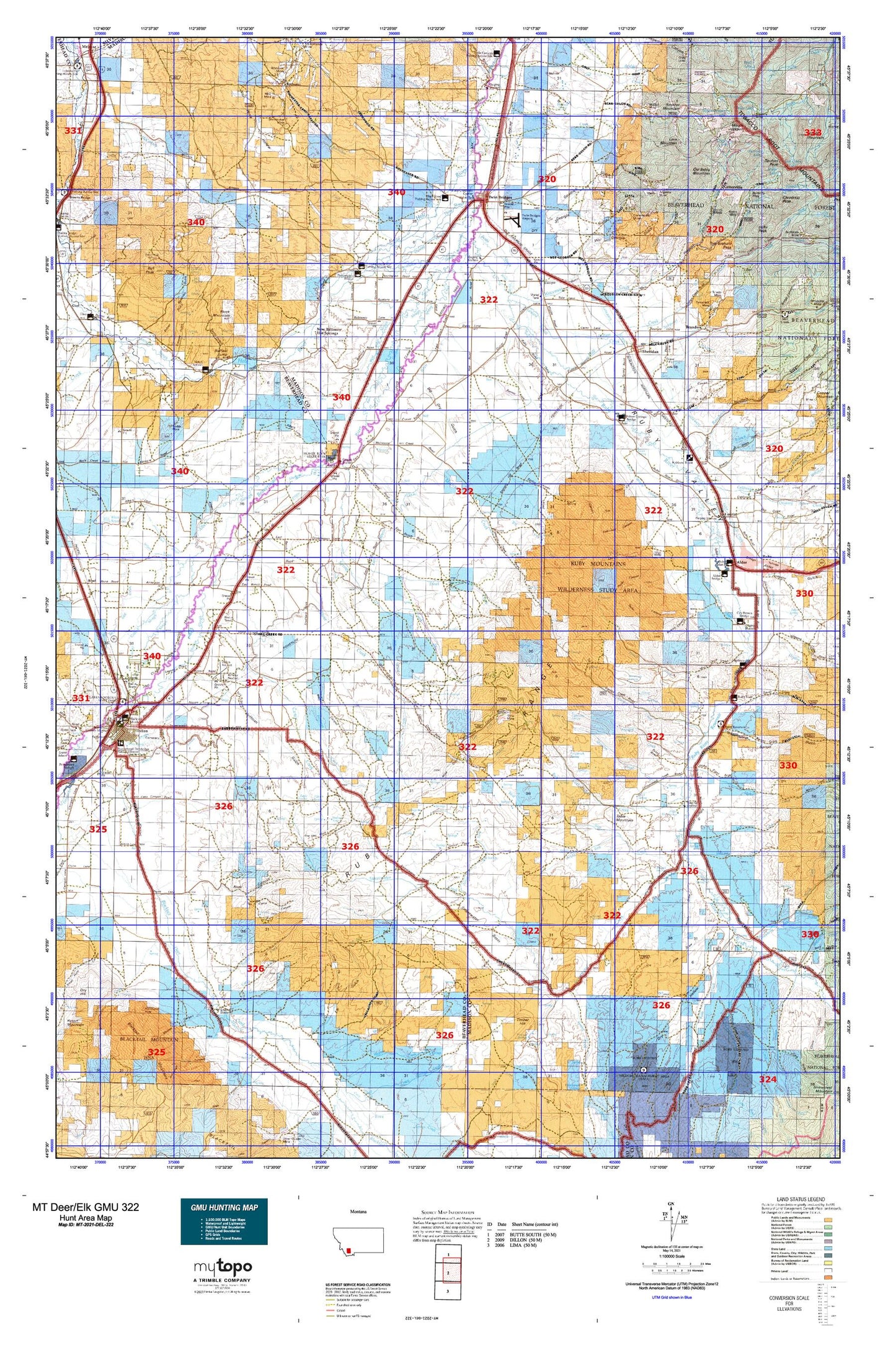 Montana Deer/Elk GMU 322 Map Image