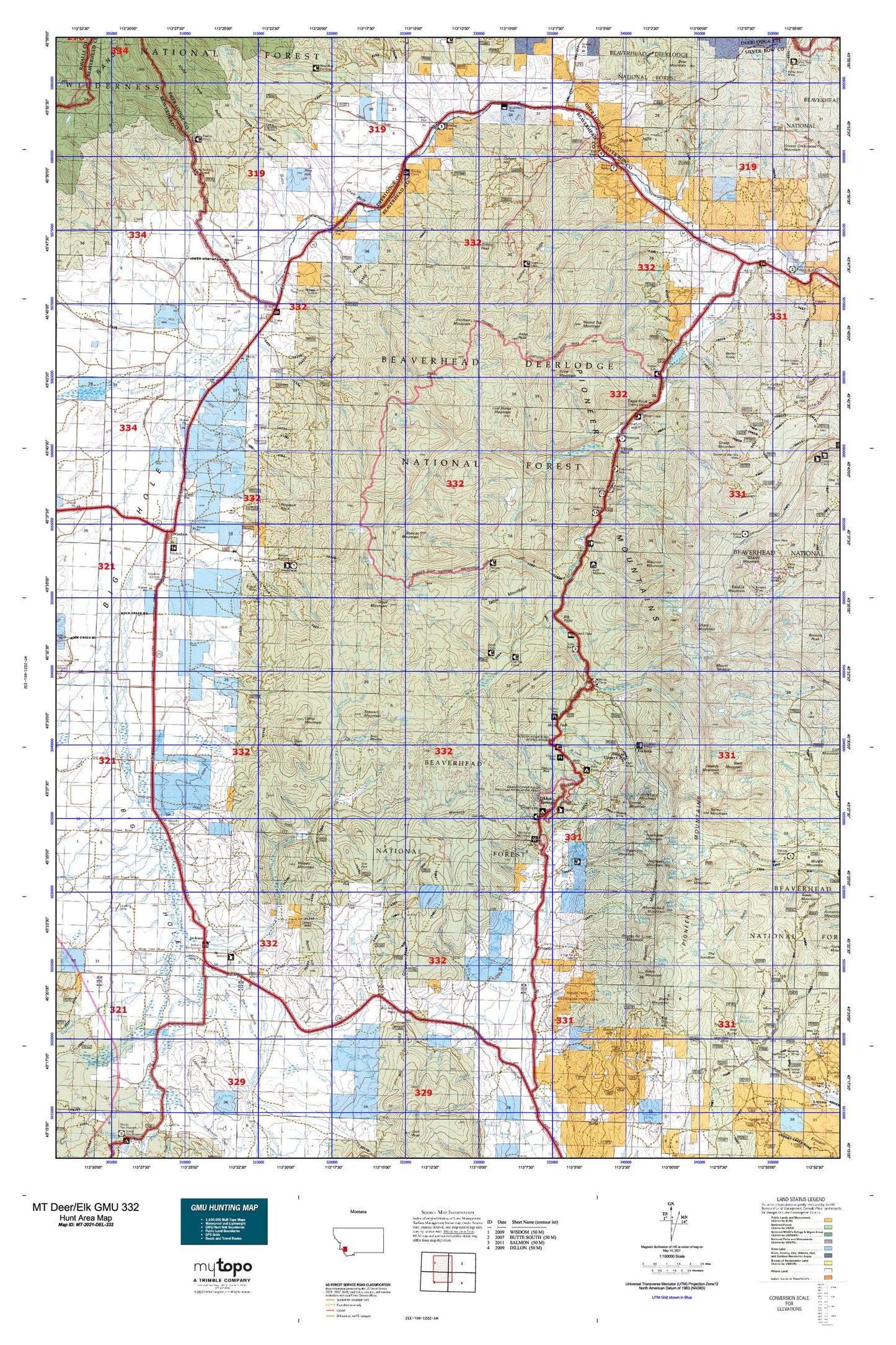 Montana Deer/Elk GMU 332 Map Image