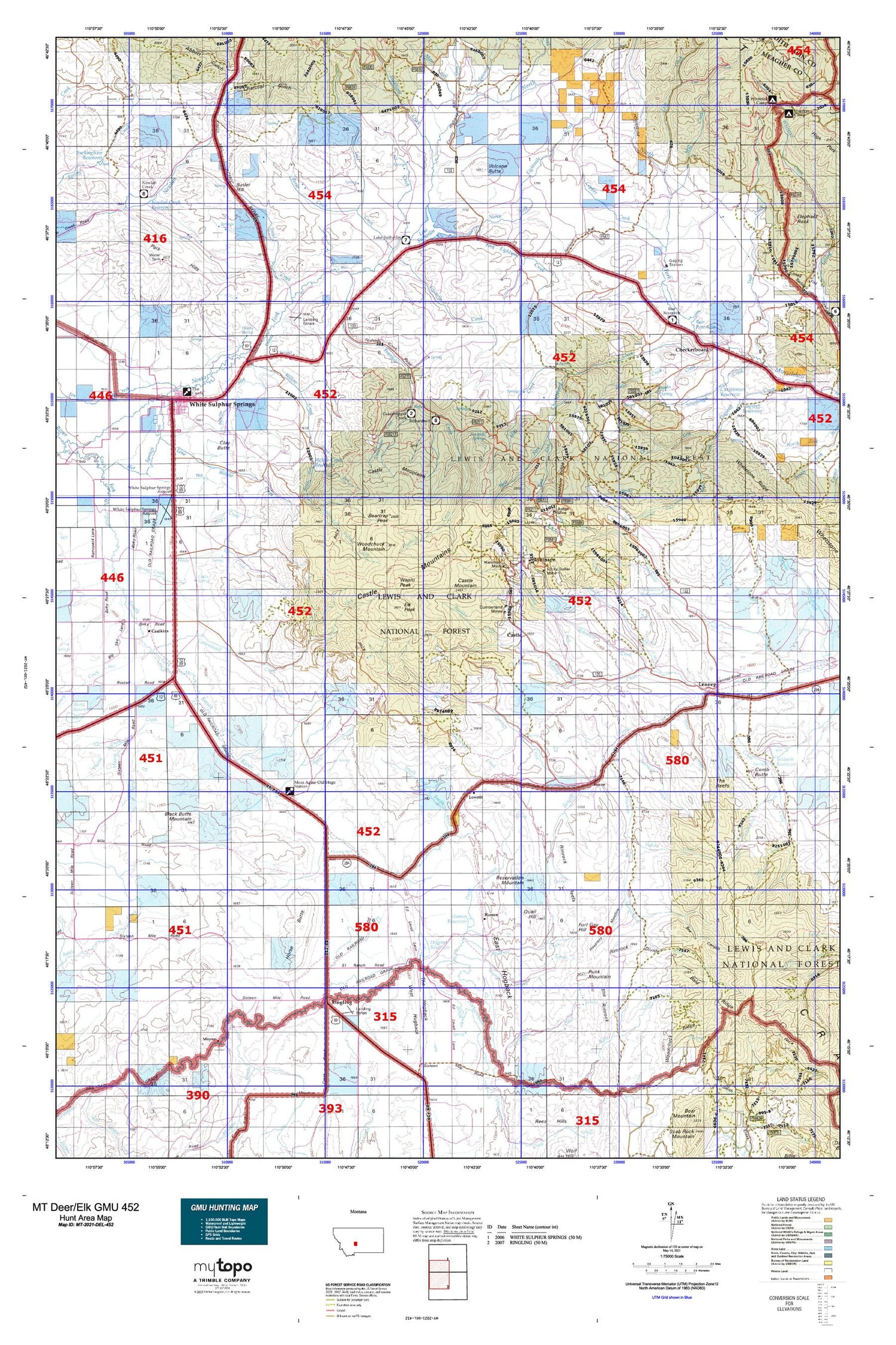 Montana Deer/Elk GMU 452 Map Image