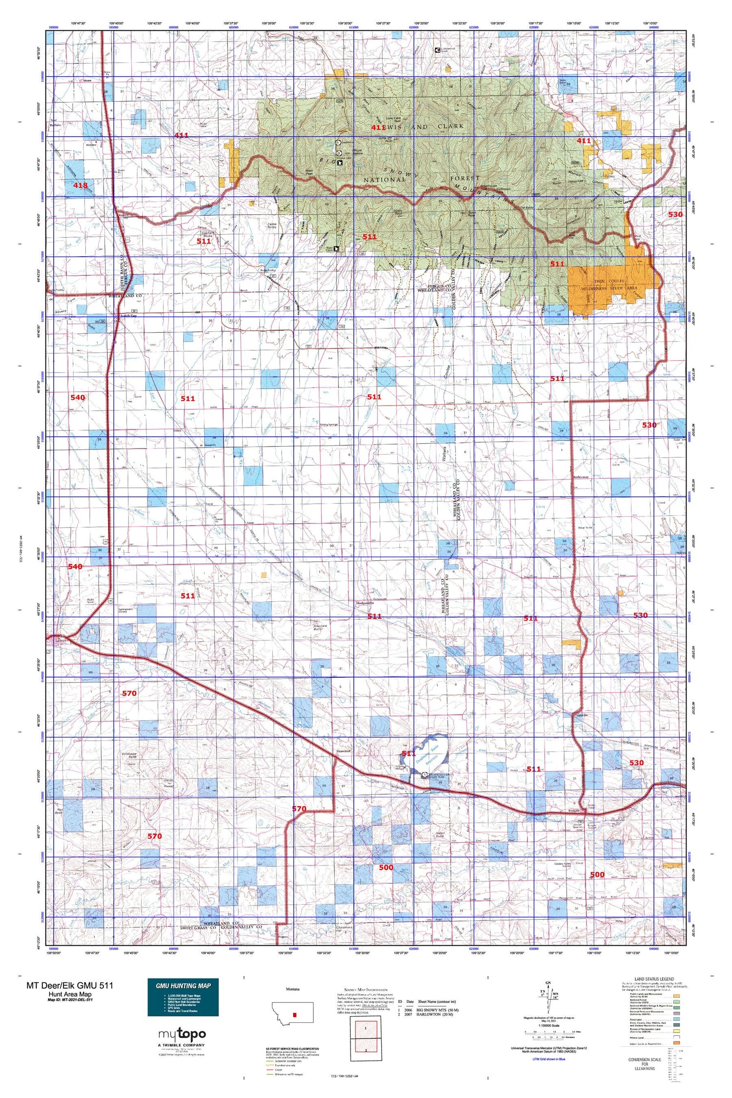 Montana Deer/Elk GMU 511 Map Image