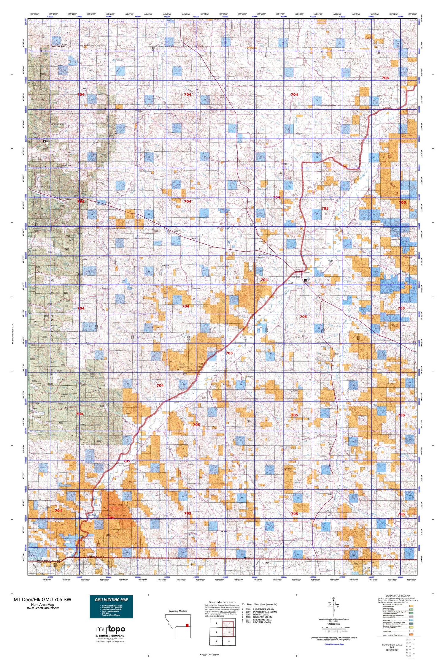 Montana Deer/Elk GMU 705 SW Map Image