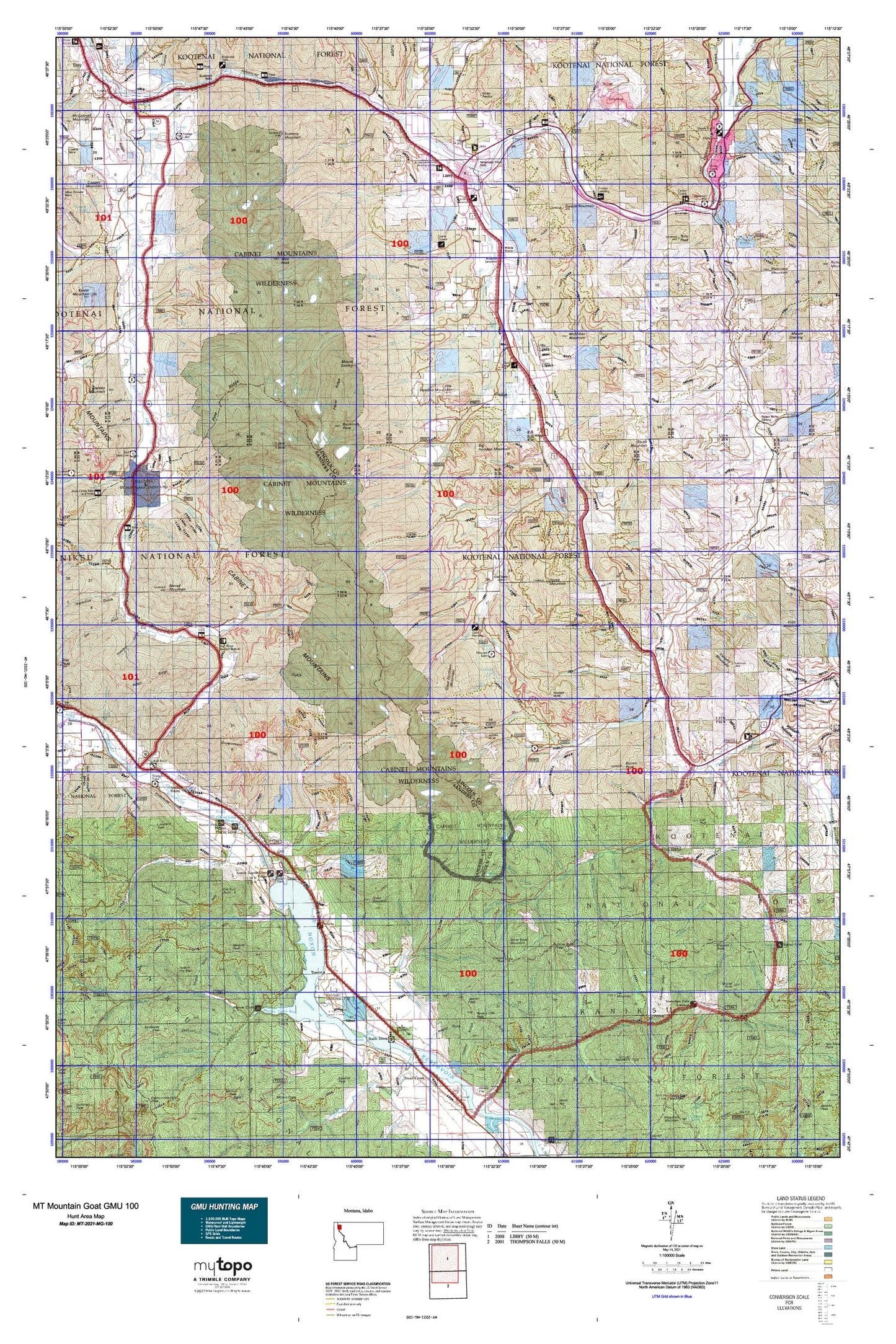 Montana Mountain Goat GMU 100 Map Image