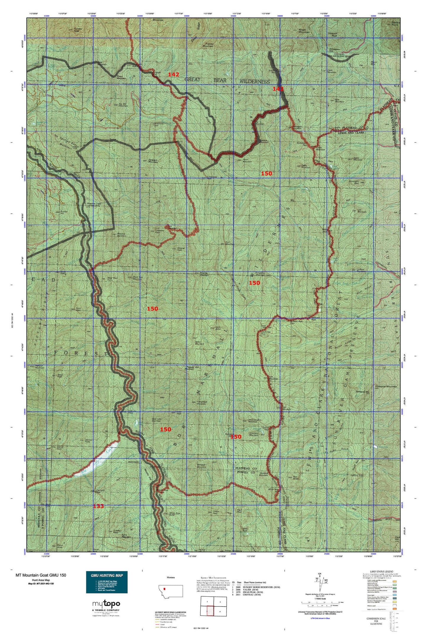 Montana Mountain Goat GMU 150 Map Image