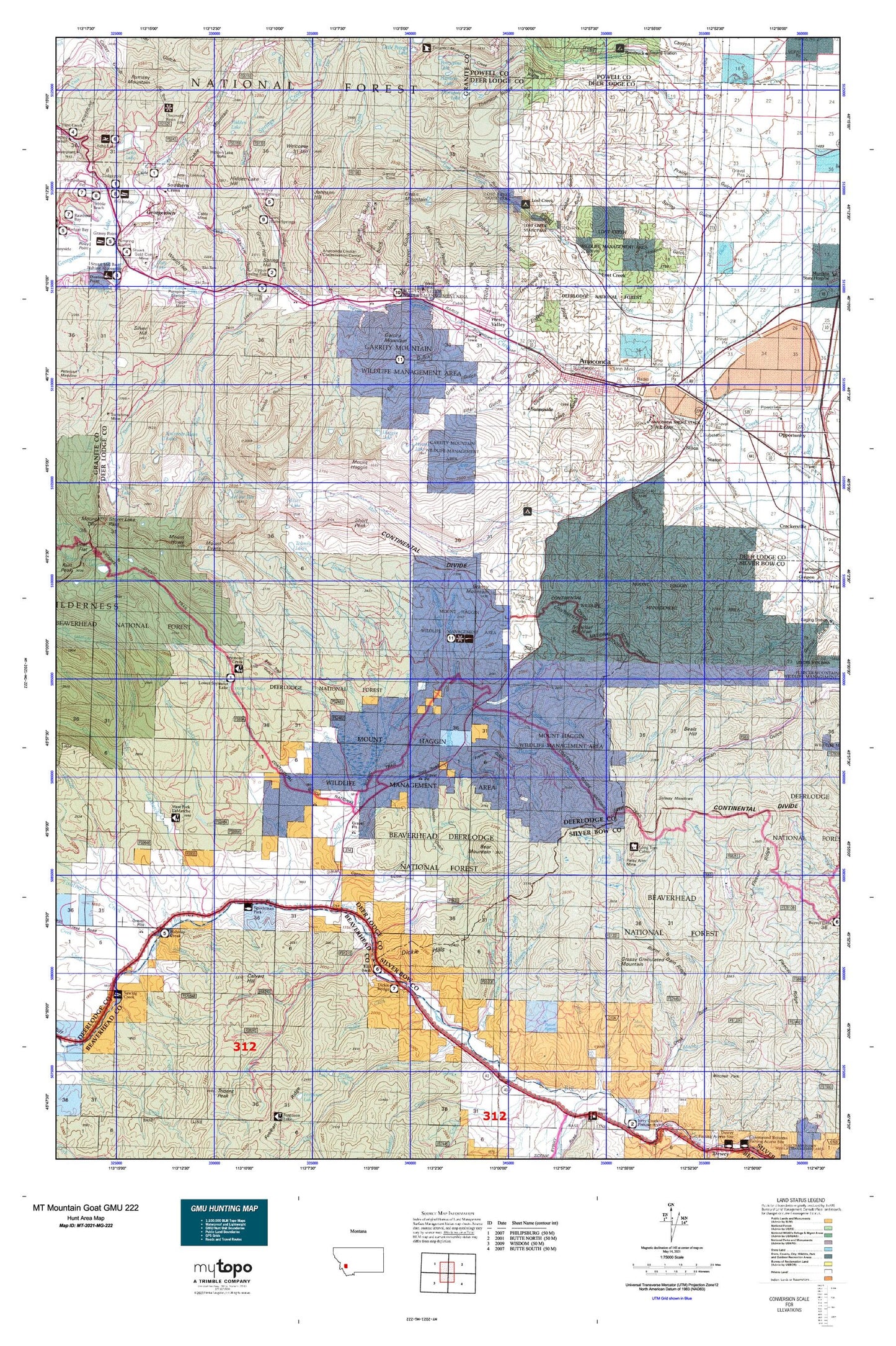 Montana Mountain Goat GMU 222 Map Image