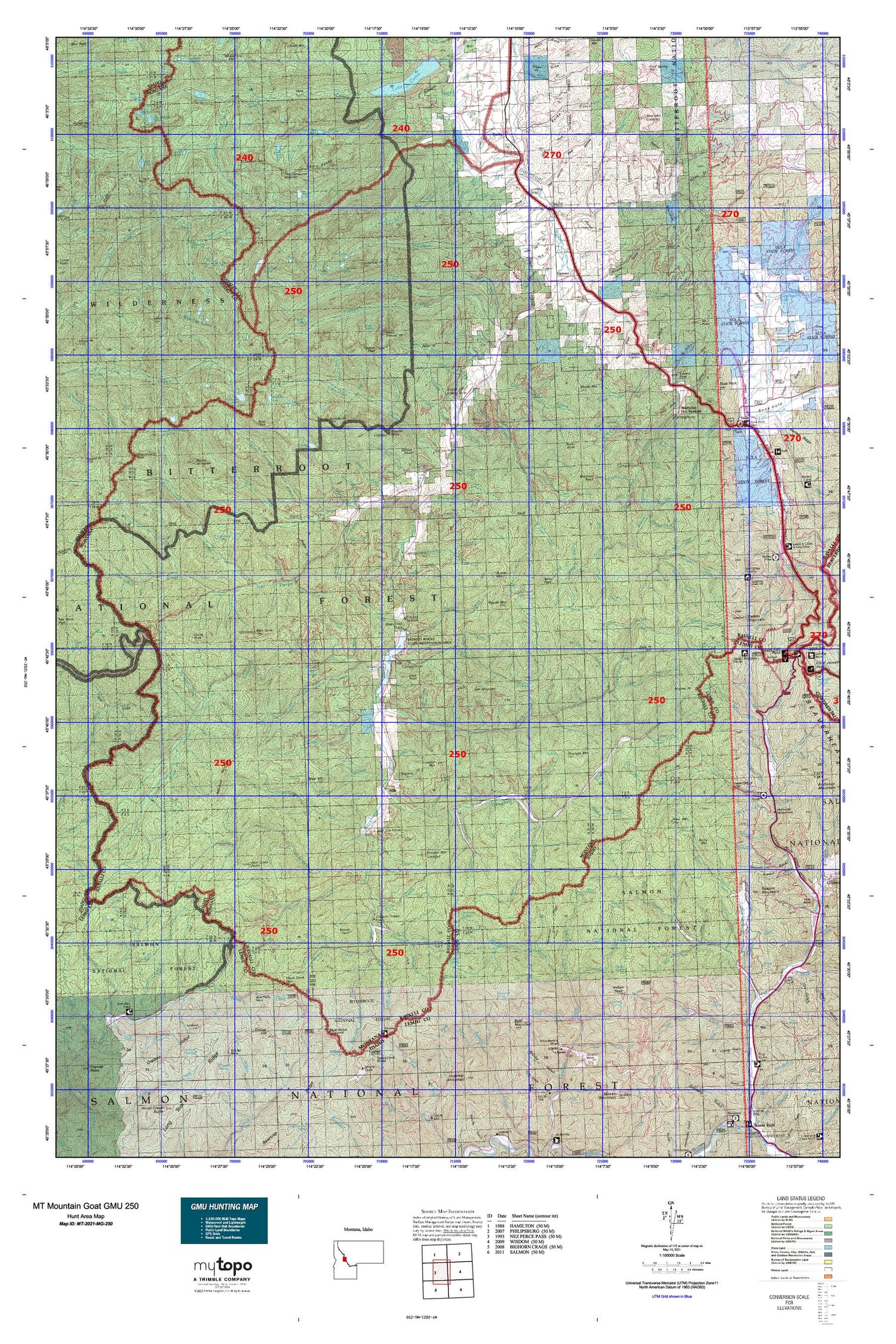 Montana Mountain Goat GMU 250 Map Image