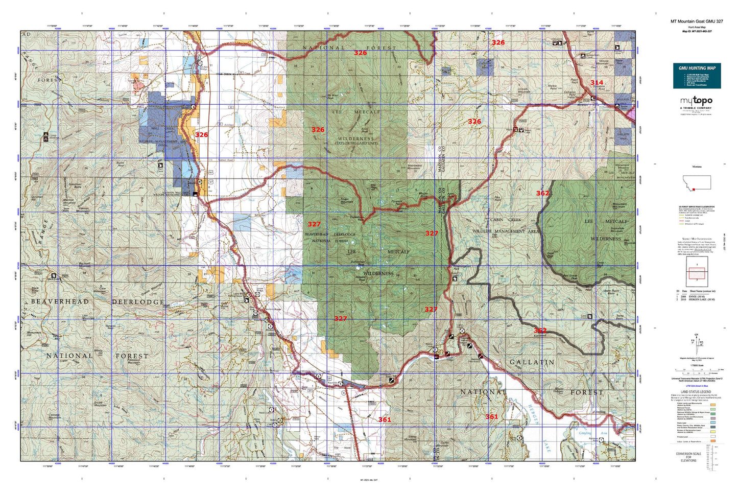 Montana Mountain Goat GMU 327 Map Image