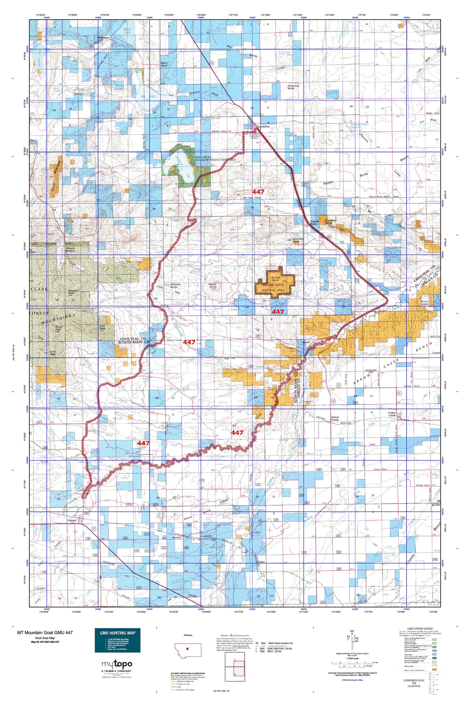 Montana Mountain Goat GMU 447 Map Image