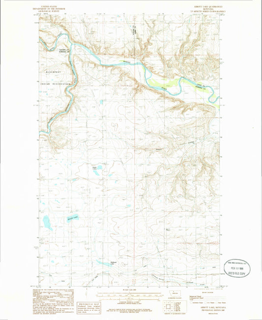 Classic USGS Abbott Lake Montana 7.5'x7.5' Topo Map Image