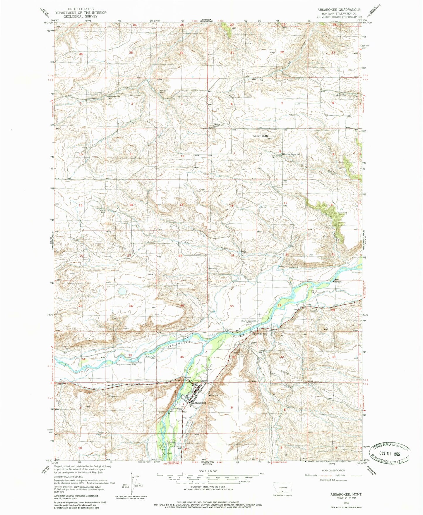 Classic USGS Absarokee Montana 7.5'x7.5' Topo Map Image