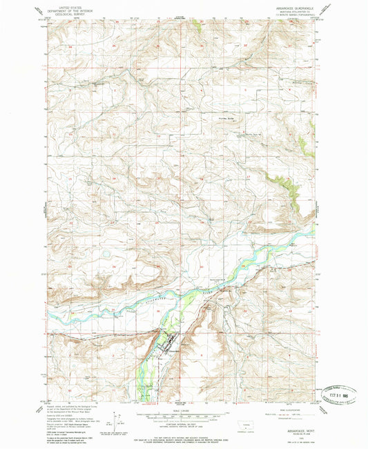 Classic USGS Absarokee Montana 7.5'x7.5' Topo Map Image