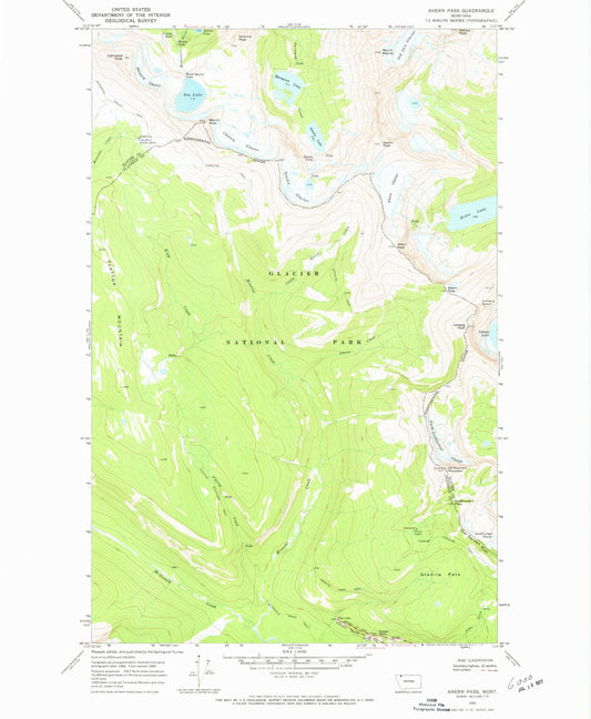 USGS Classic Ahern Pass Montana 7.5'x7.5' Topo Map Image