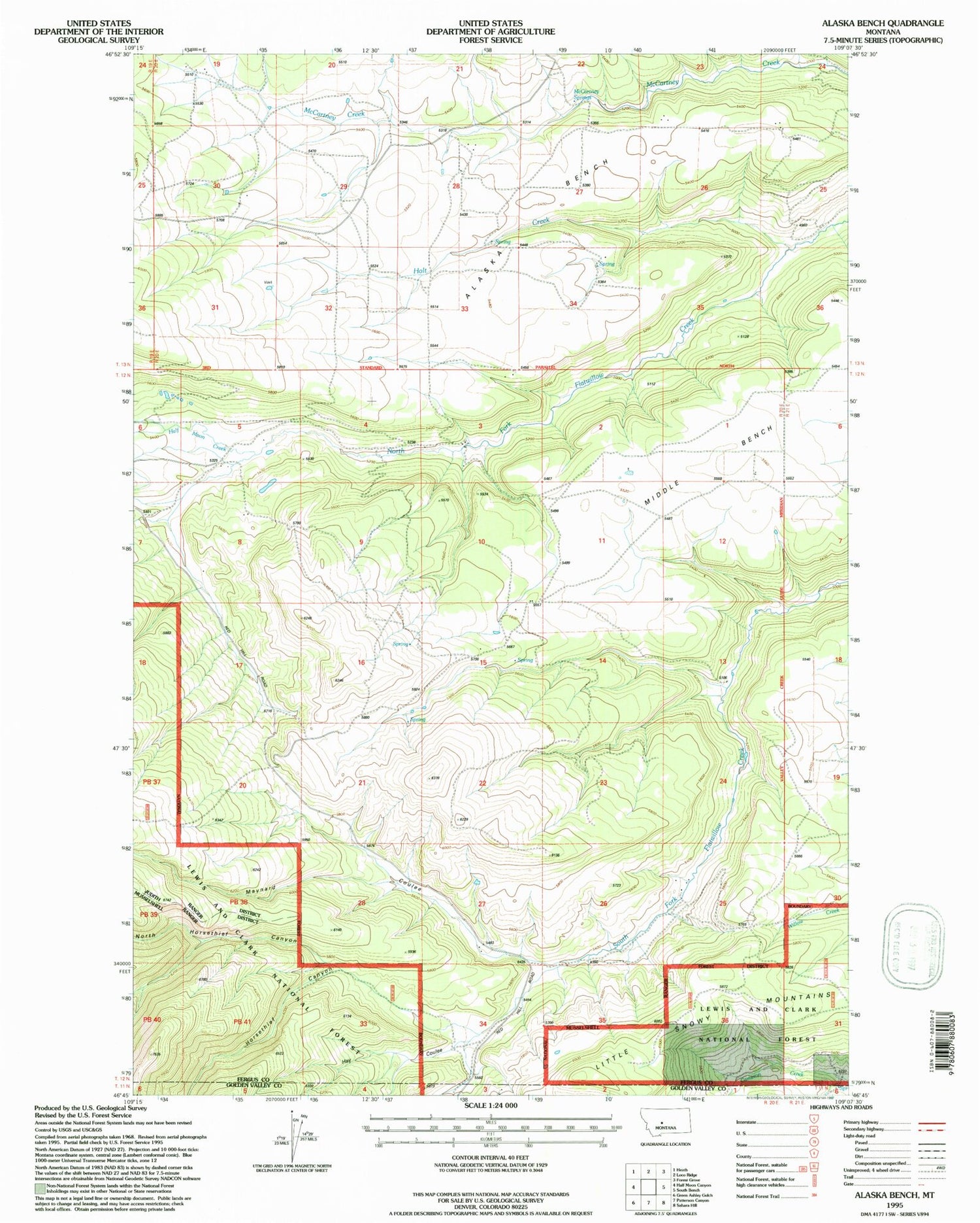 Classic USGS Alaska Bench Montana 7.5'x7.5' Topo Map Image