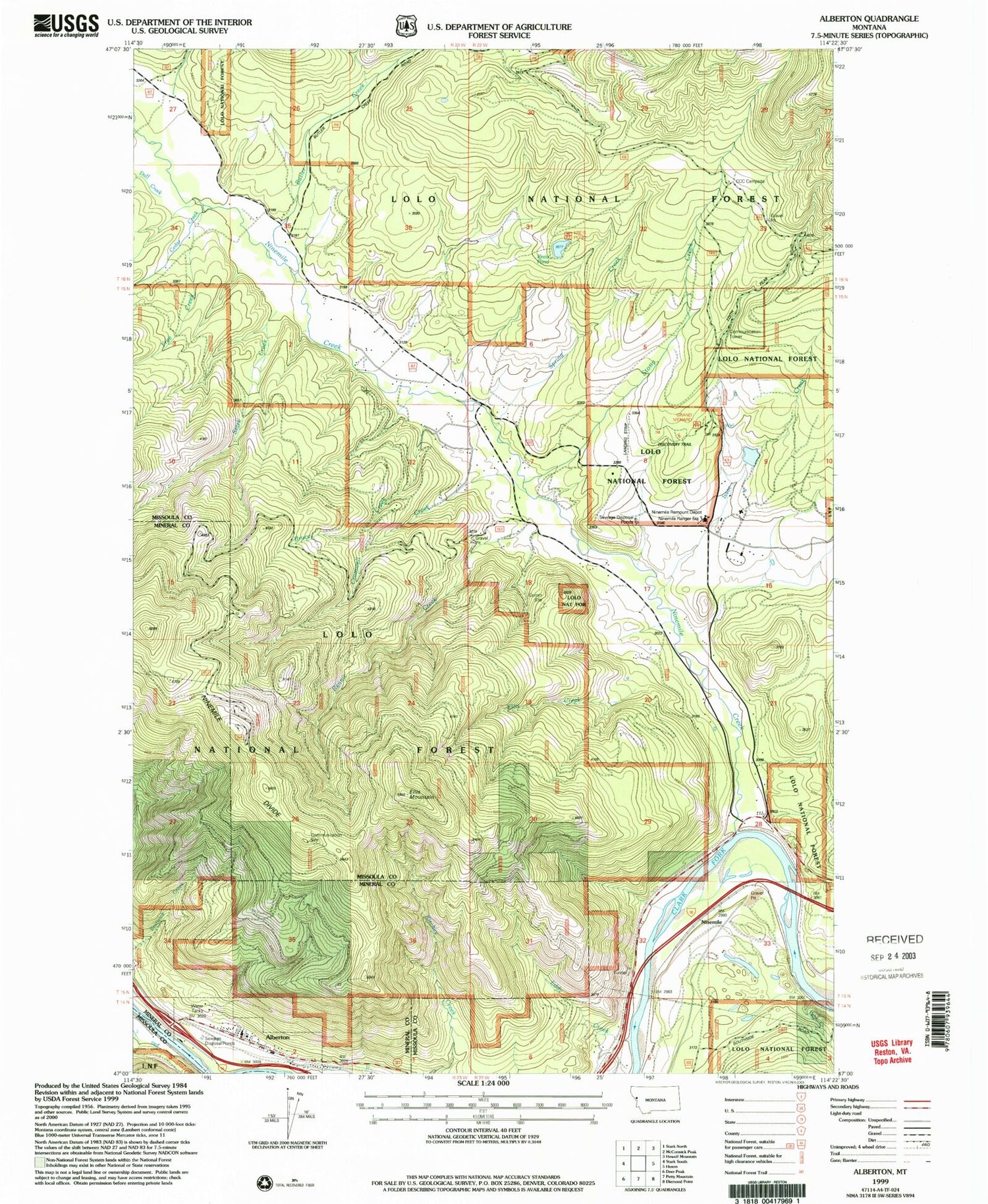 Classic USGS Alberton Montana 7.5'x7.5' Topo Map Image