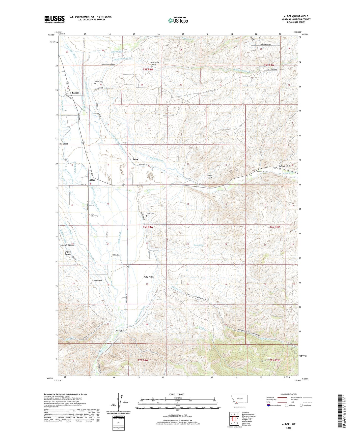 Alder Montana US Topo Map Image