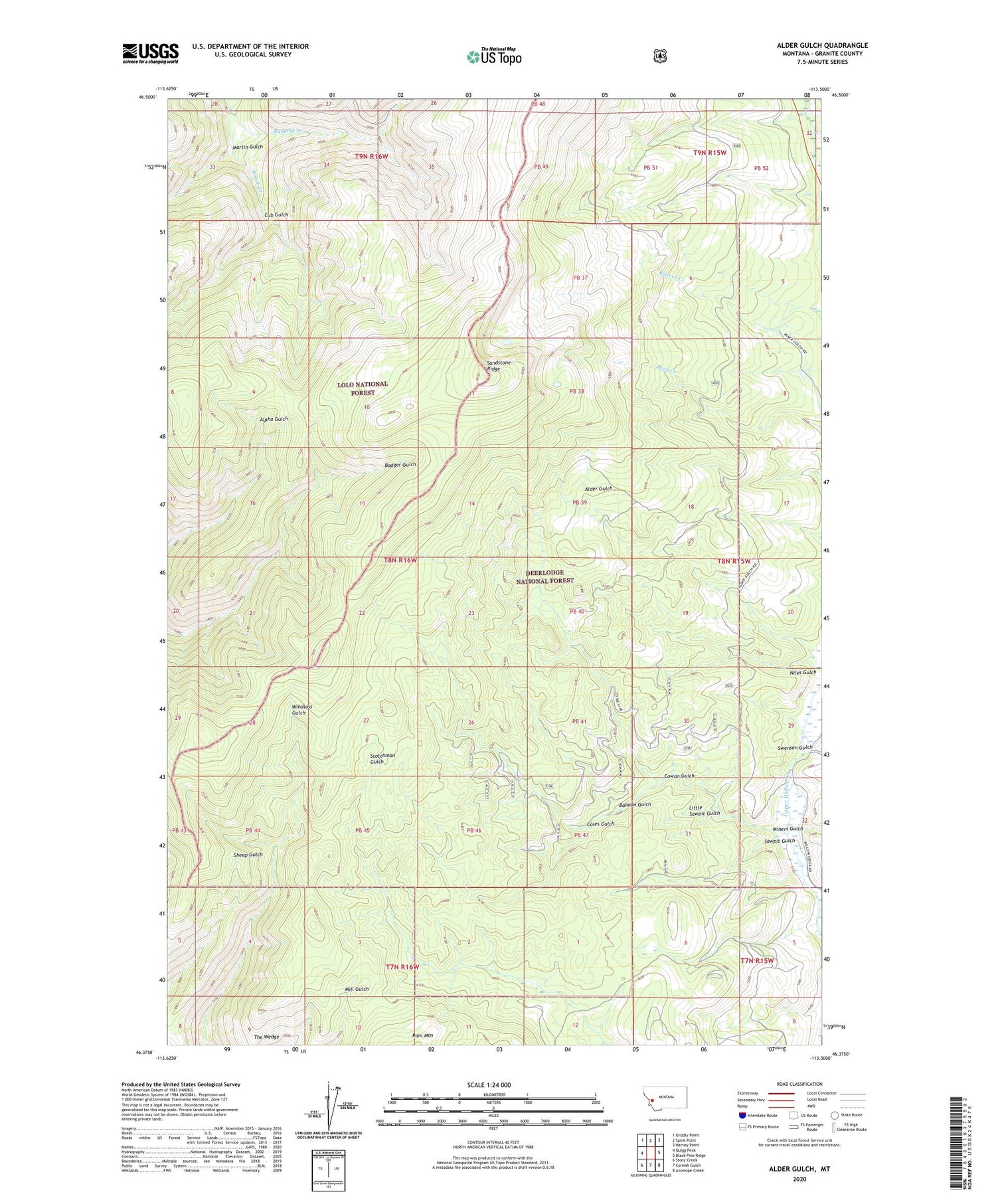 Alder Gulch Montana US Topo Map Image