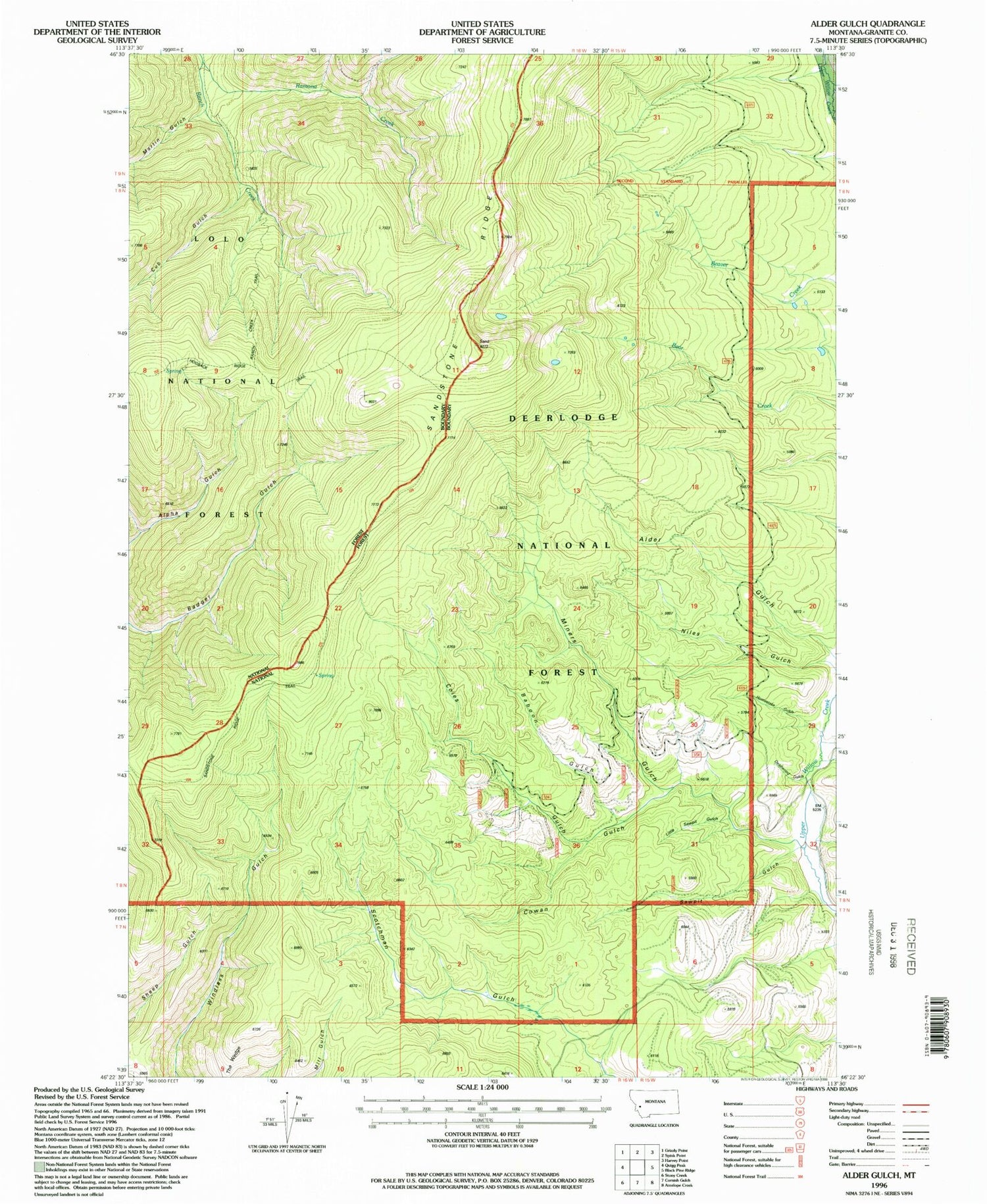 Classic USGS Alder Gulch Montana 7.5'x7.5' Topo Map Image