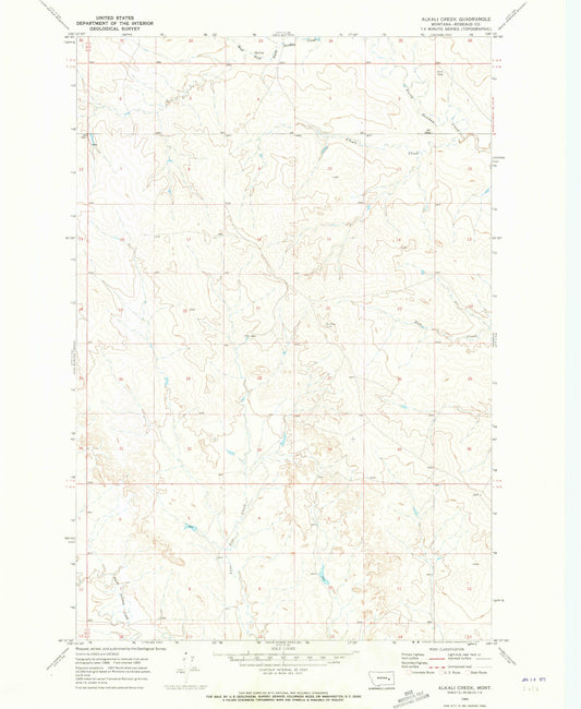 Classic USGS Alkali Creek Montana 7.5'x7.5' Topo Map Image