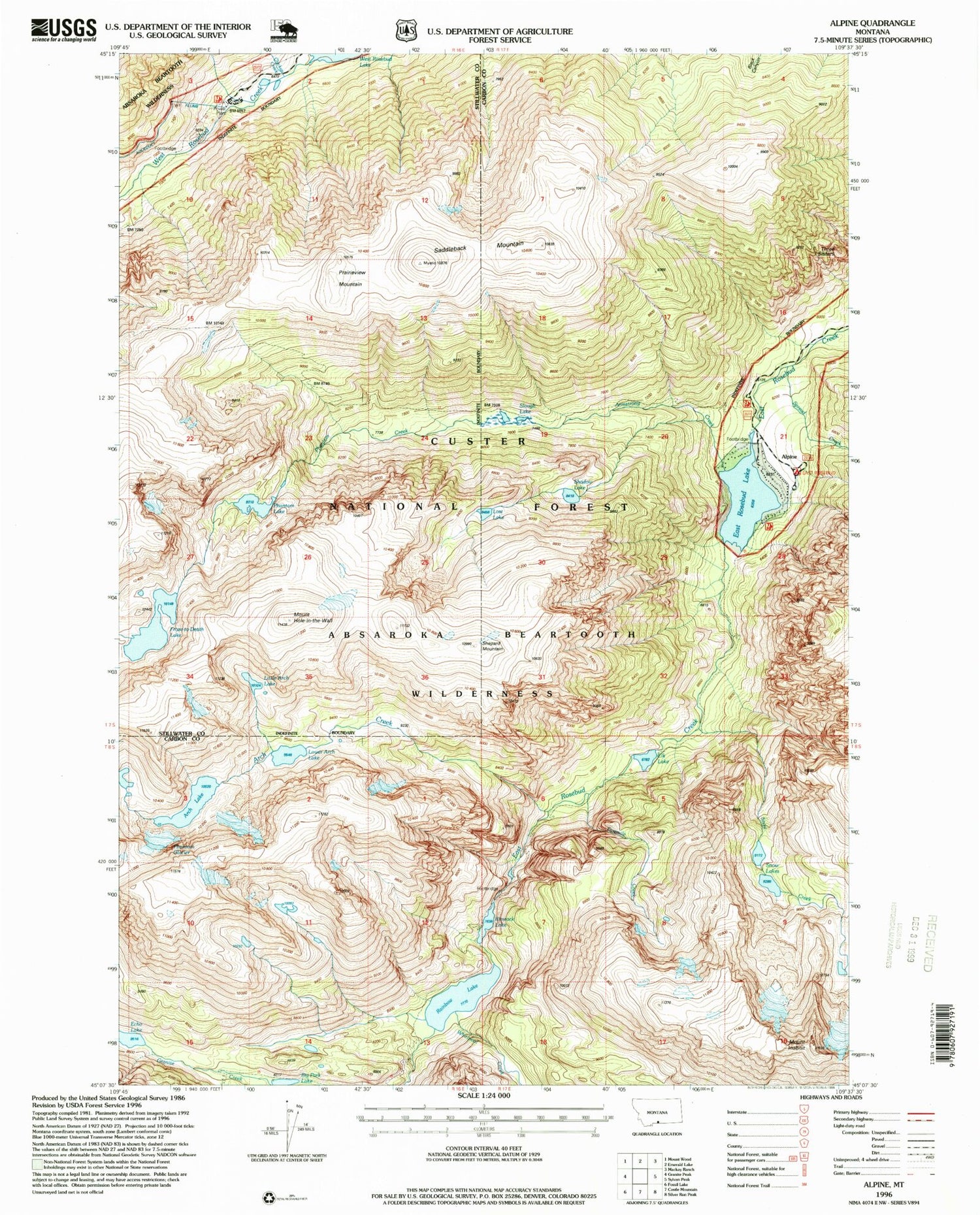 USGS Classic Alpine Montana 7.5'x7.5' Topo Map Image
