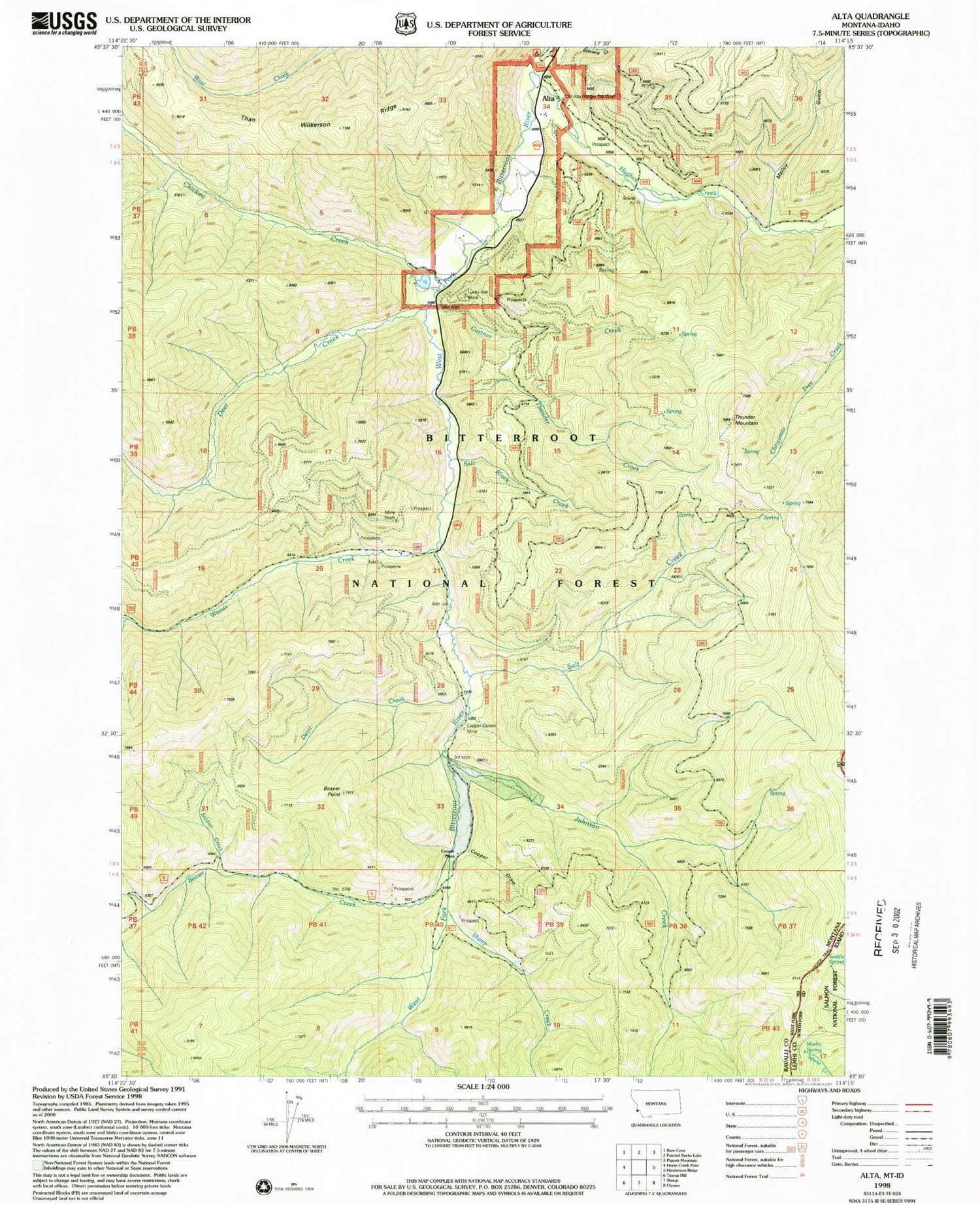 Classic USGS Alta Montana 7.5'x7.5' Topo Map Image