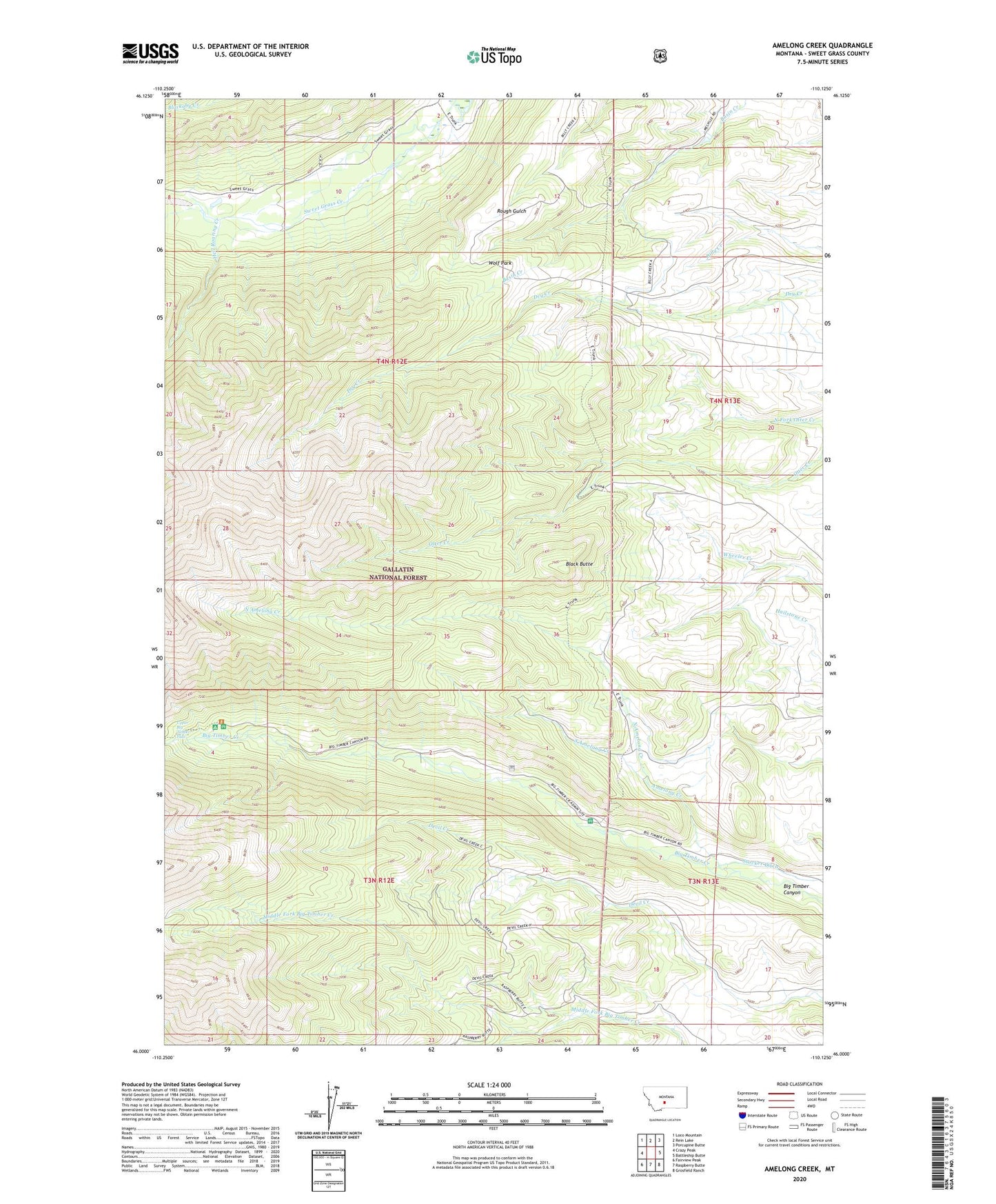 Amelong Creek Montana US Topo Map Image