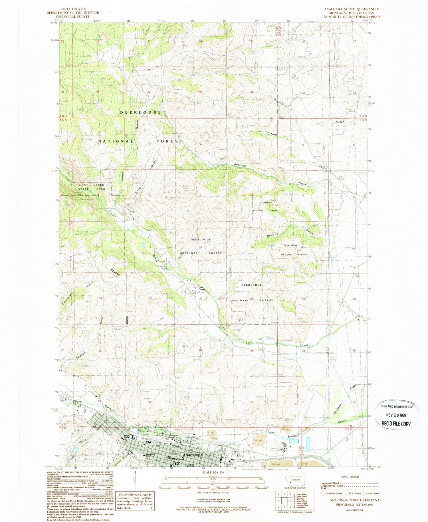 Classic USGS Anaconda North Montana 7.5'x7.5' Topo Map Image