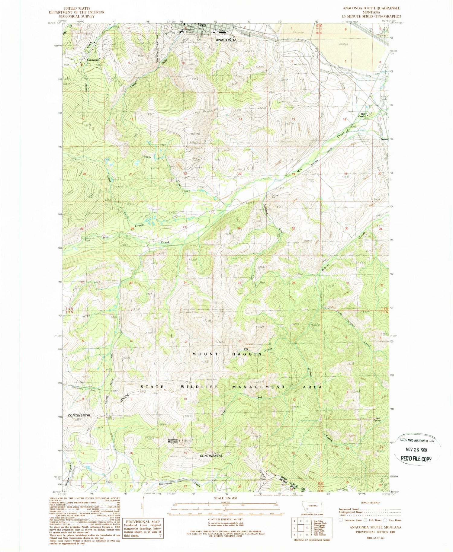 Classic USGS Anaconda South Montana 7.5'x7.5' Topo Map Image