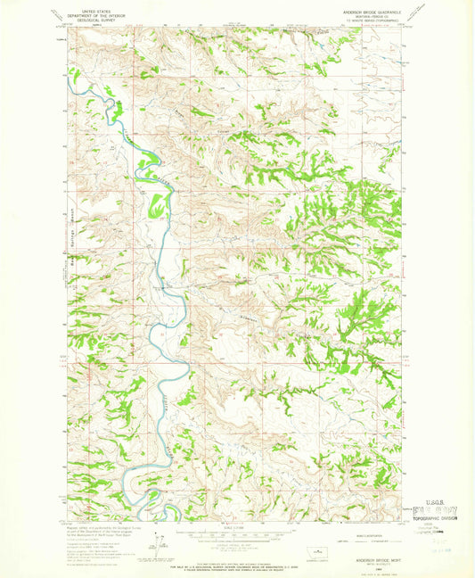 Classic USGS Anderson Bridge Montana 7.5'x7.5' Topo Map Image