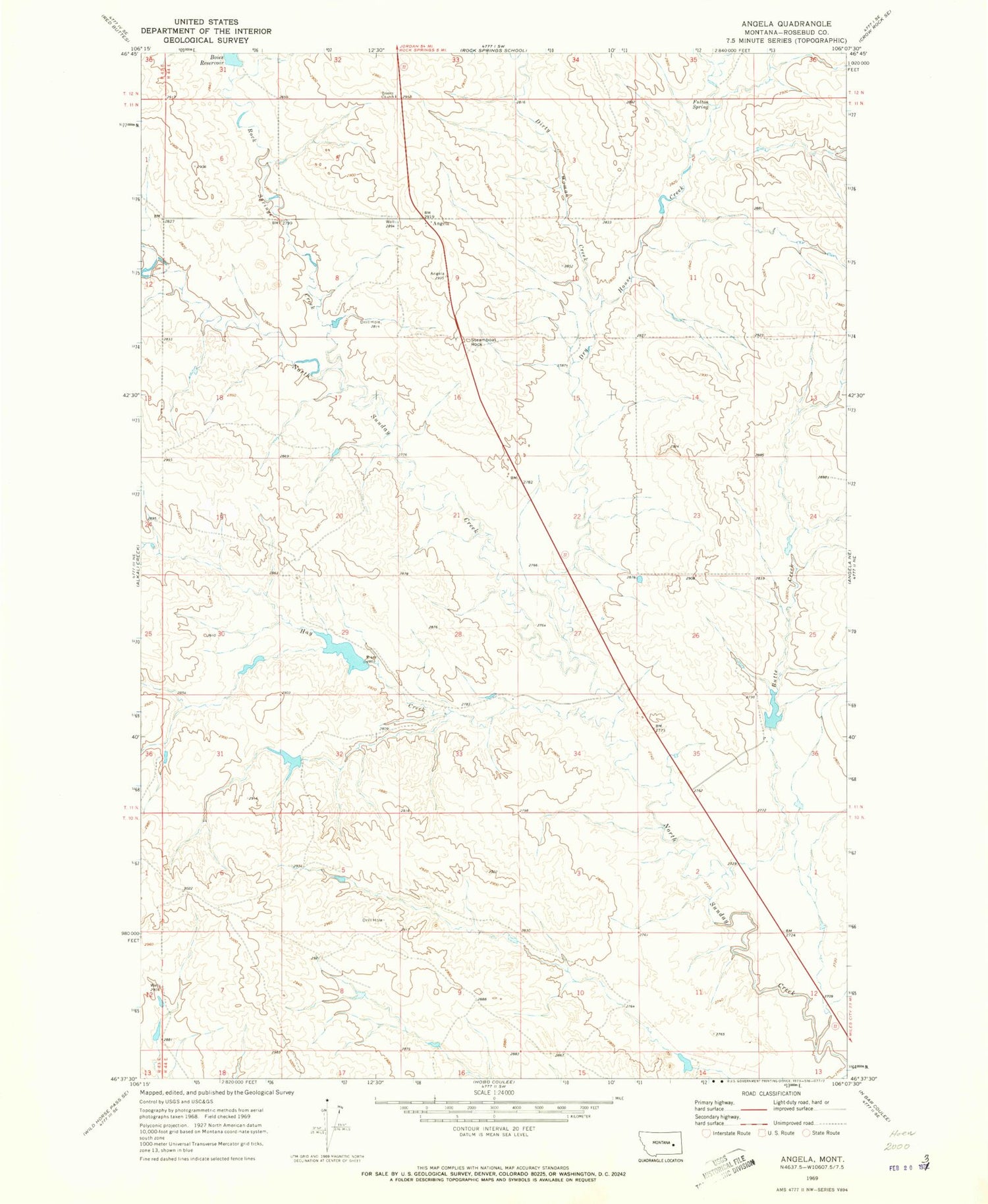 Classic USGS Angela Montana 7.5'x7.5' Topo Map Image