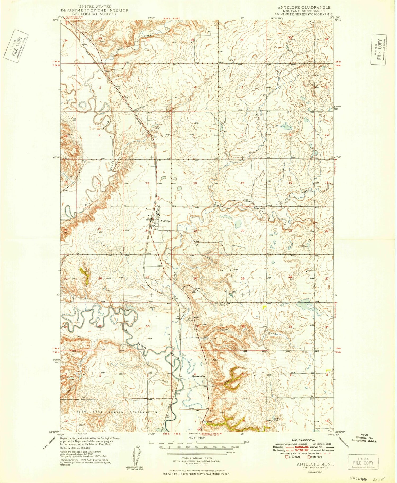 Classic USGS Antelope Montana 7.5'x7.5' Topo Map Image