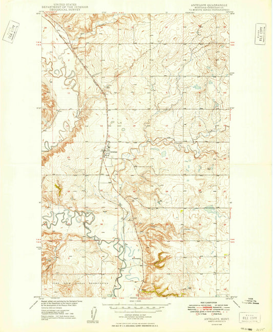 Classic USGS Antelope Montana 7.5'x7.5' Topo Map Image