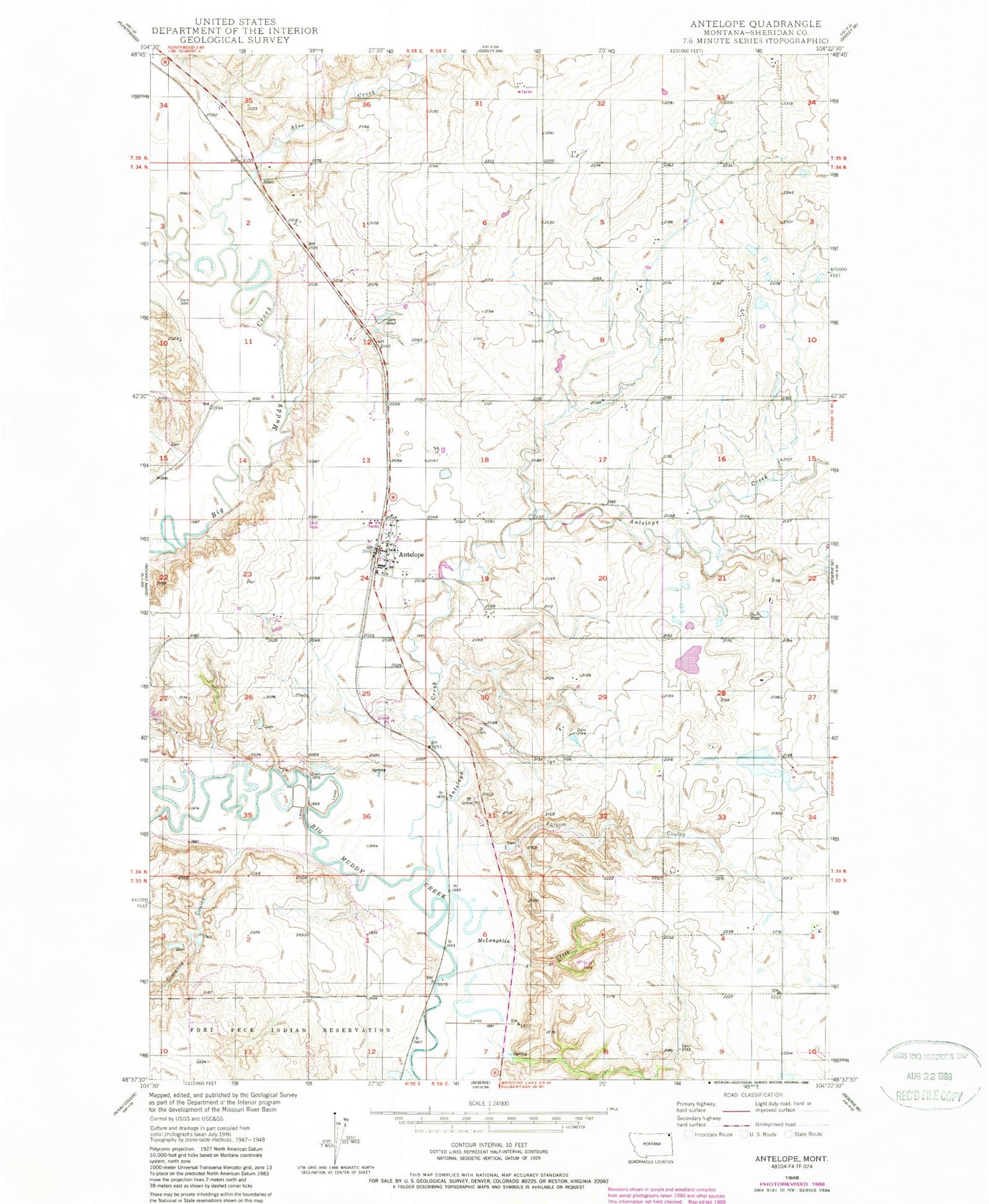 Classic USGS Antelope Montana 7.5'x7.5' Topo Map Image