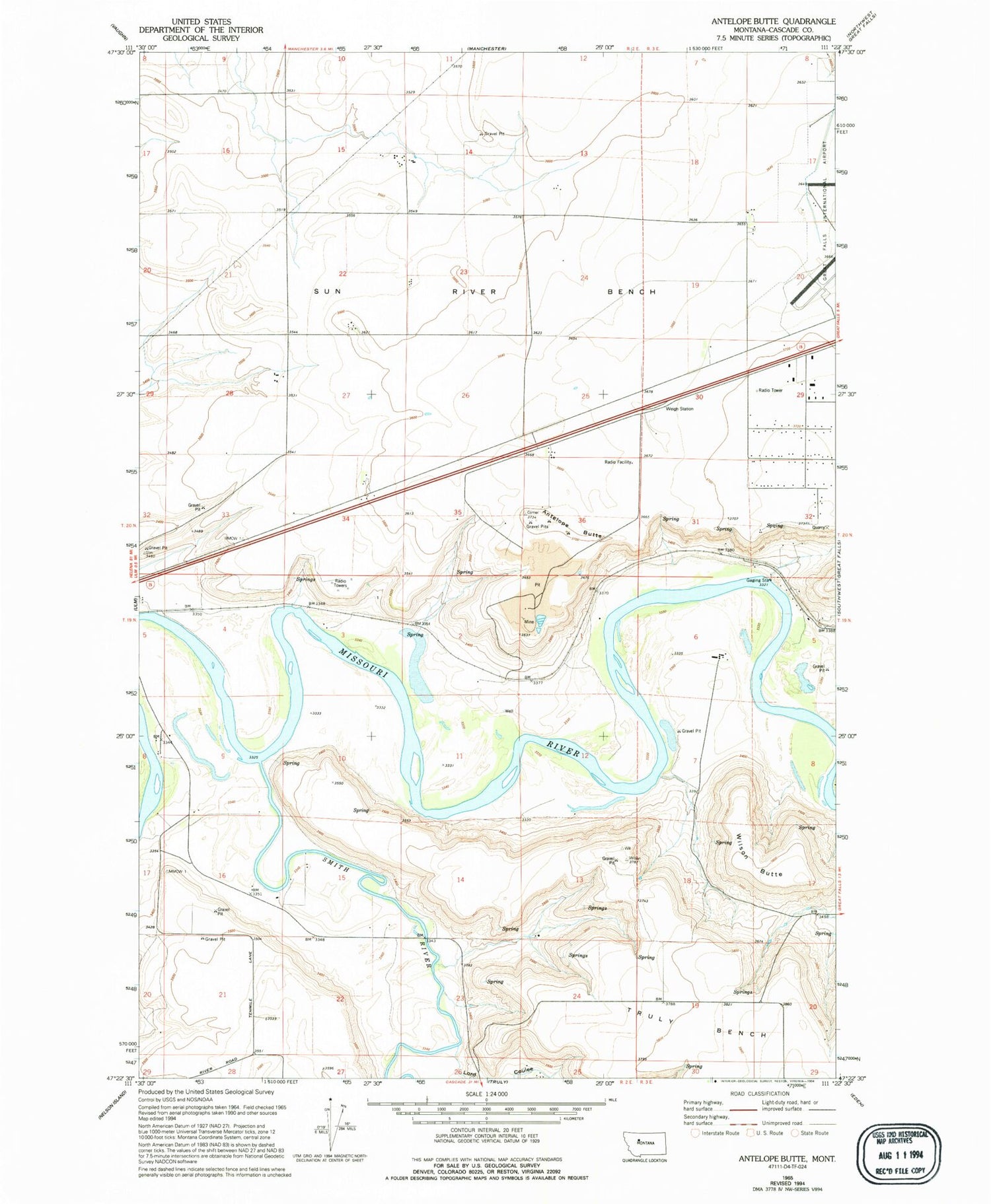 Classic USGS Antelope Butte Montana 7.5'x7.5' Topo Map Image
