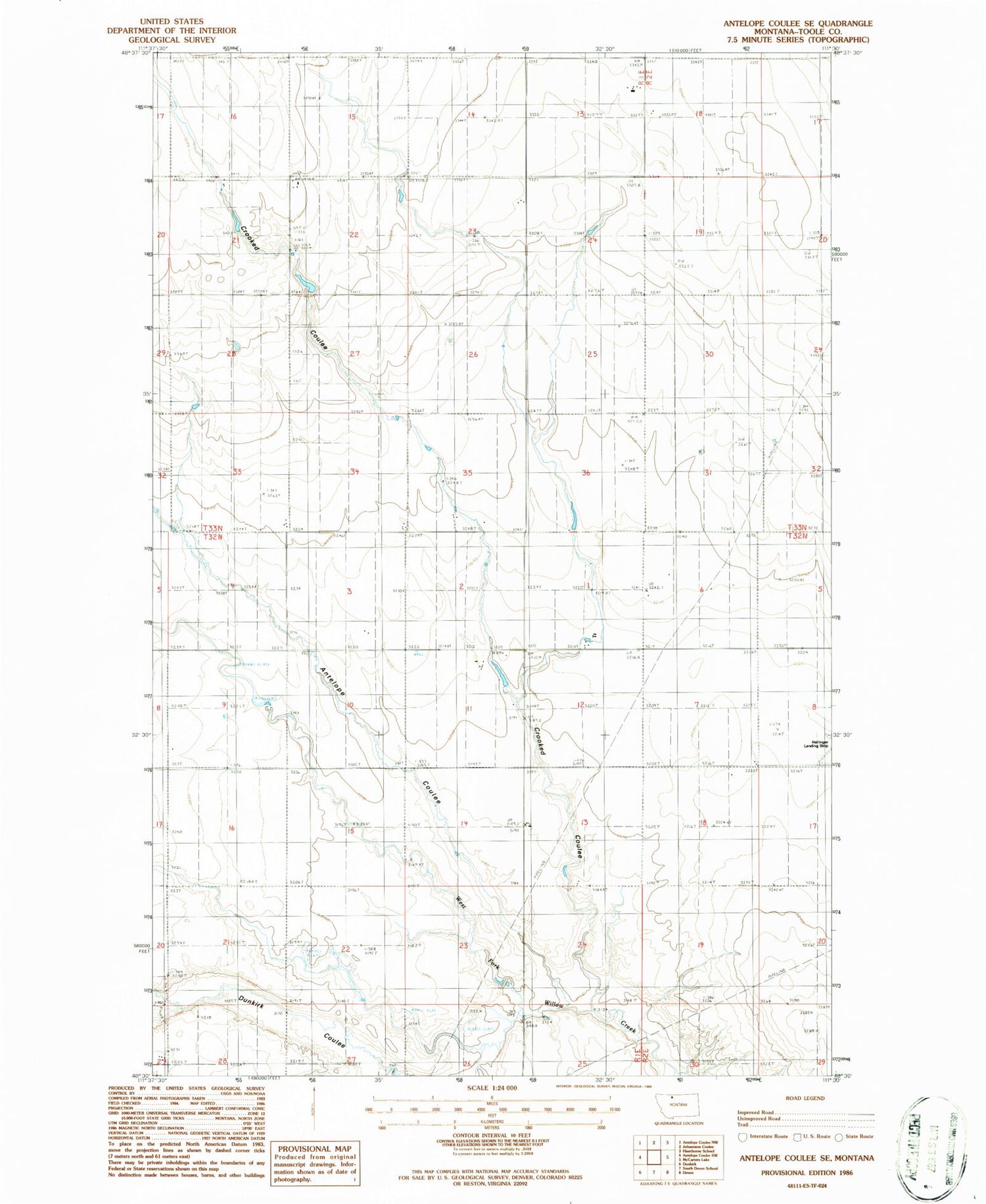 Classic USGS Antelope Coulee SE Montana 7.5'x7.5' Topo Map Image